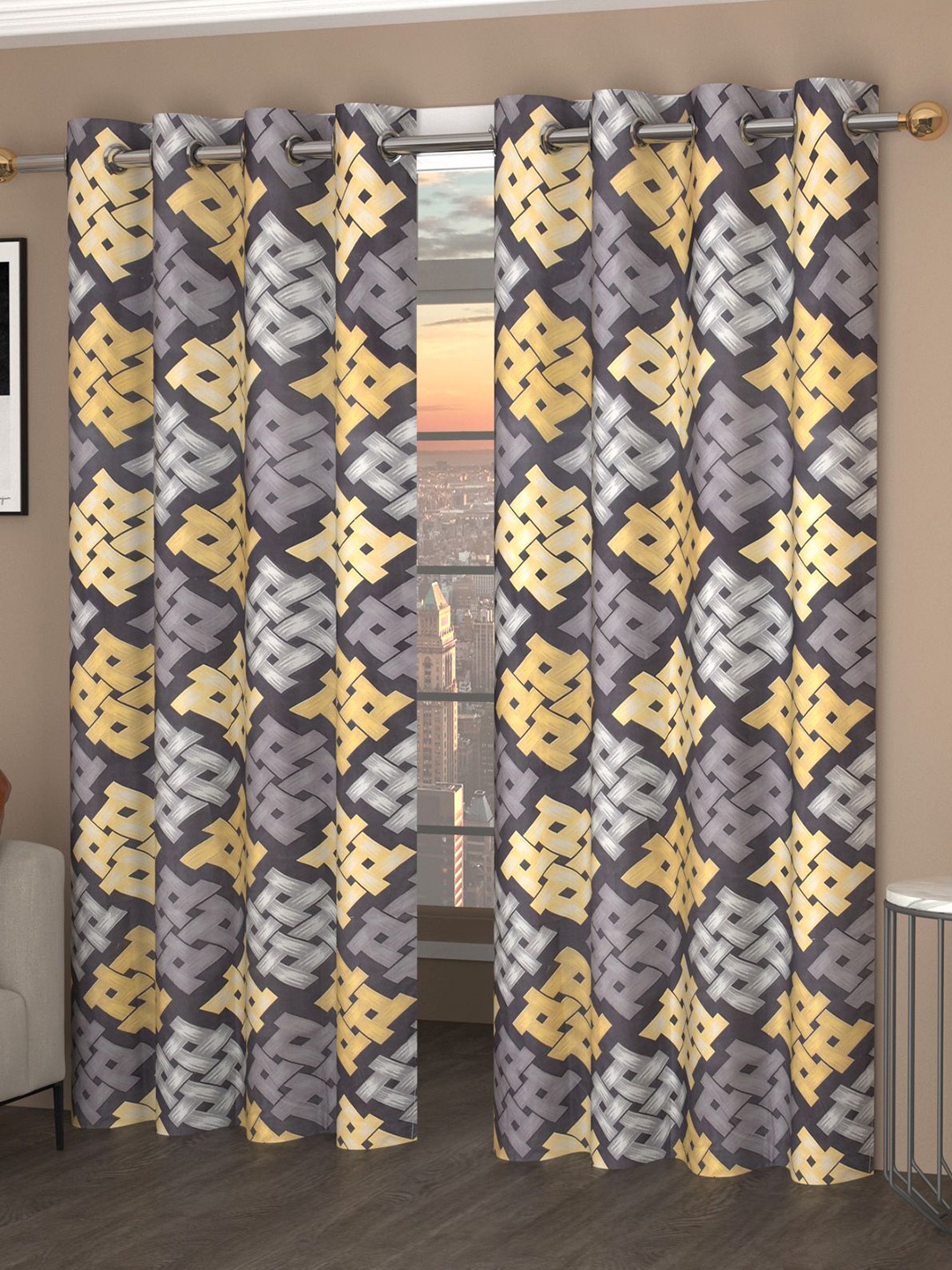 

Bajo's Grey & Beige Set of 2 Door Curtain