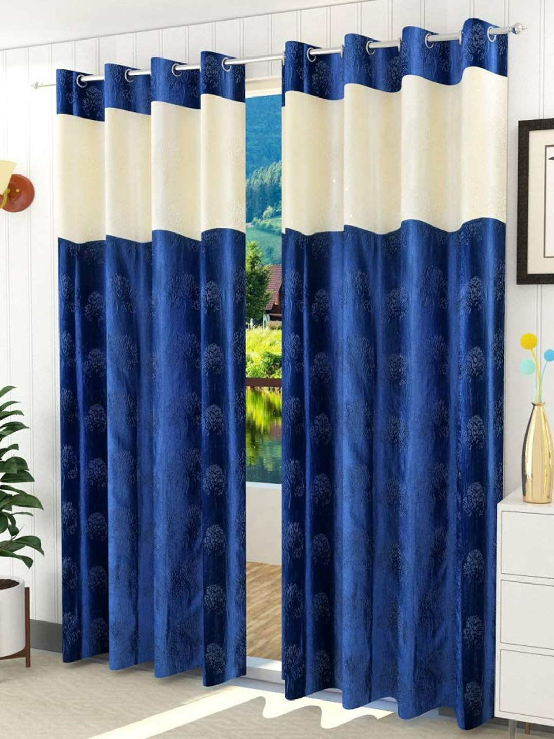 

Bajo's Blue & White Set of 2 Door Curtain