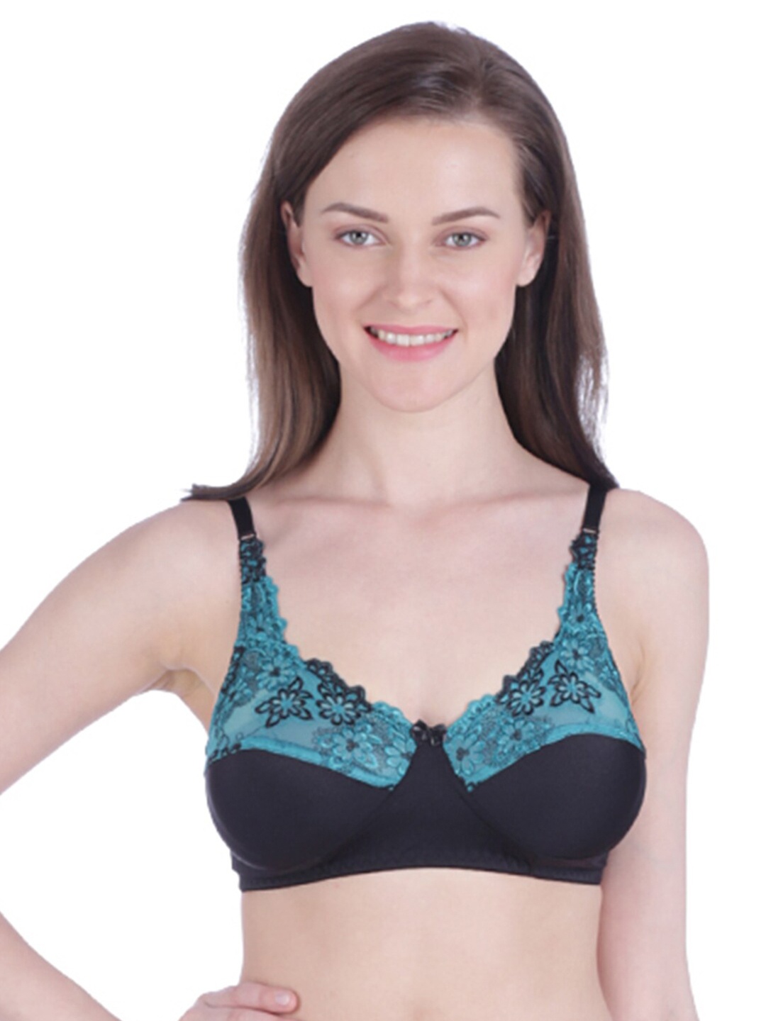 

Bralux Cotton B Cup Non Padded Rapid-Dry Everyday Bra With Lace Fabric, Black
