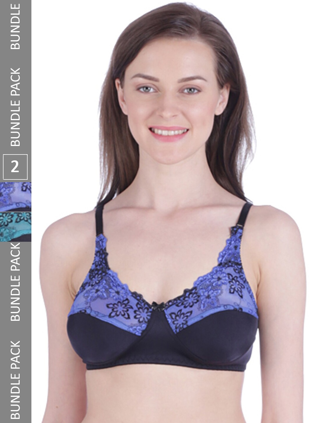 

Bralux Pack Of 2 B Cup Non Padded Non-Wired Cotton Everyday Lace Bra, Black