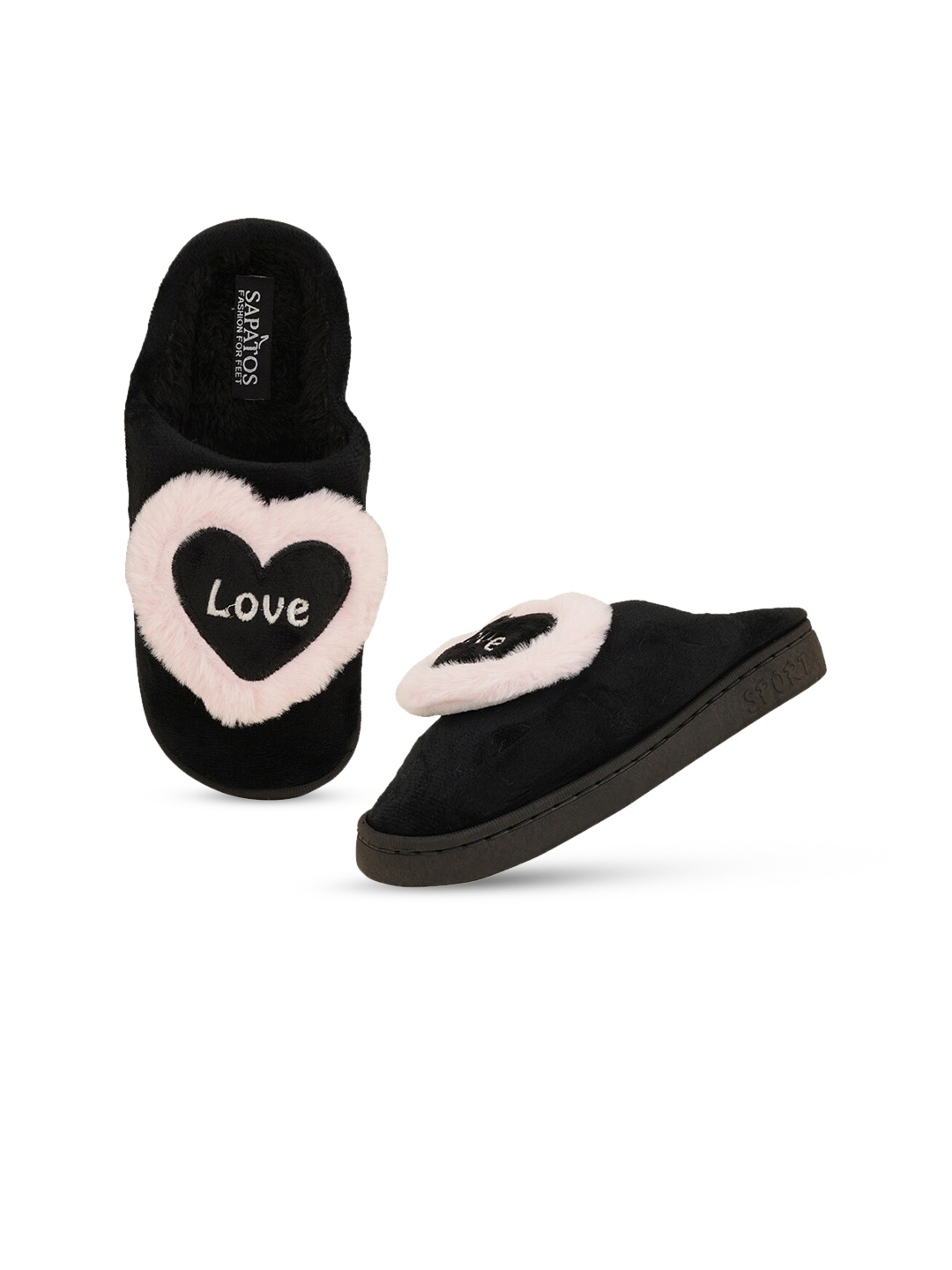 

SAPATOS Women Embellished Fabric Room Slippers, Black