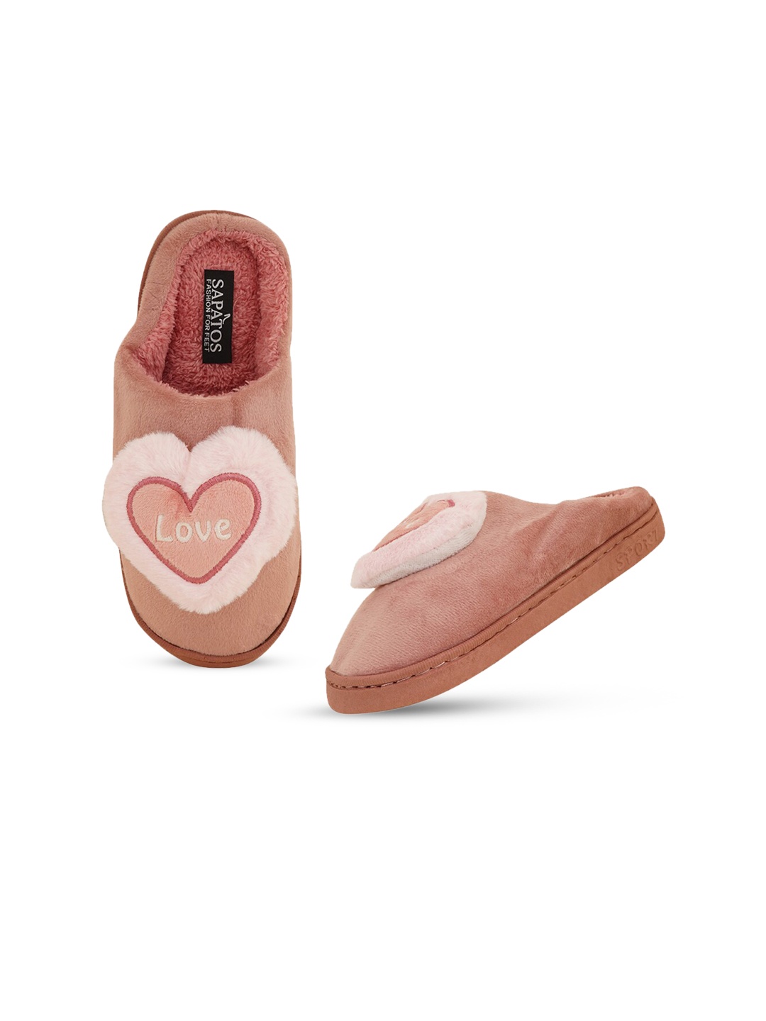 

SAPATOS Women Embellished Fabric Room Slippers, Peach