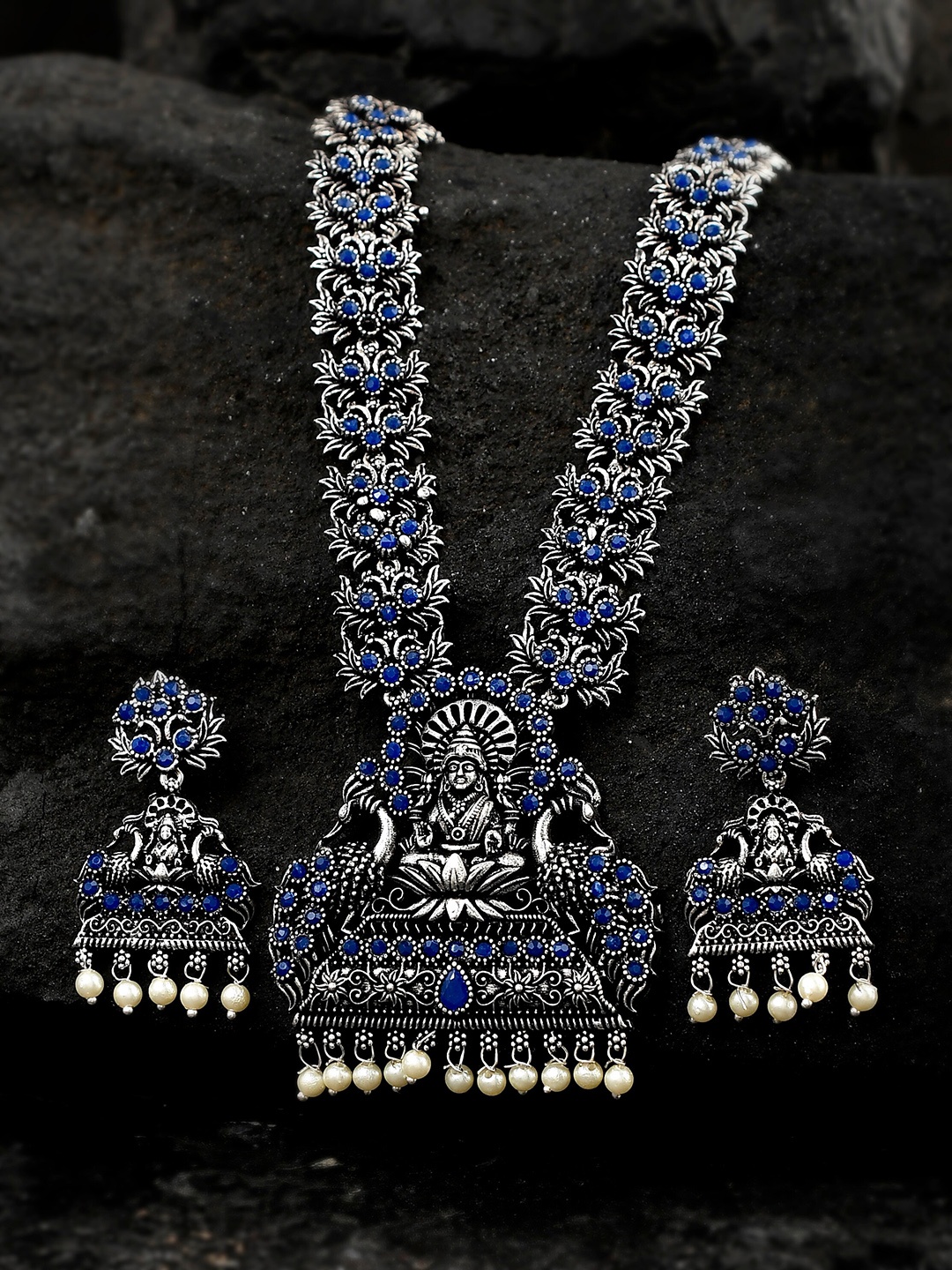 

AQUASTREET JEWELS Oxidised Silver Plated Necklace & Earrings Set, Blue