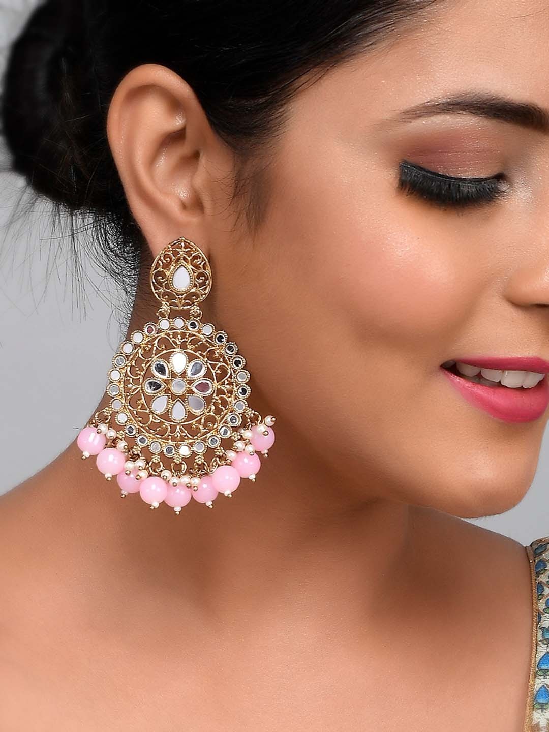 

AQUASTREET JEWELS Gold-Plated Circular Chandbalis Earrings, Pink