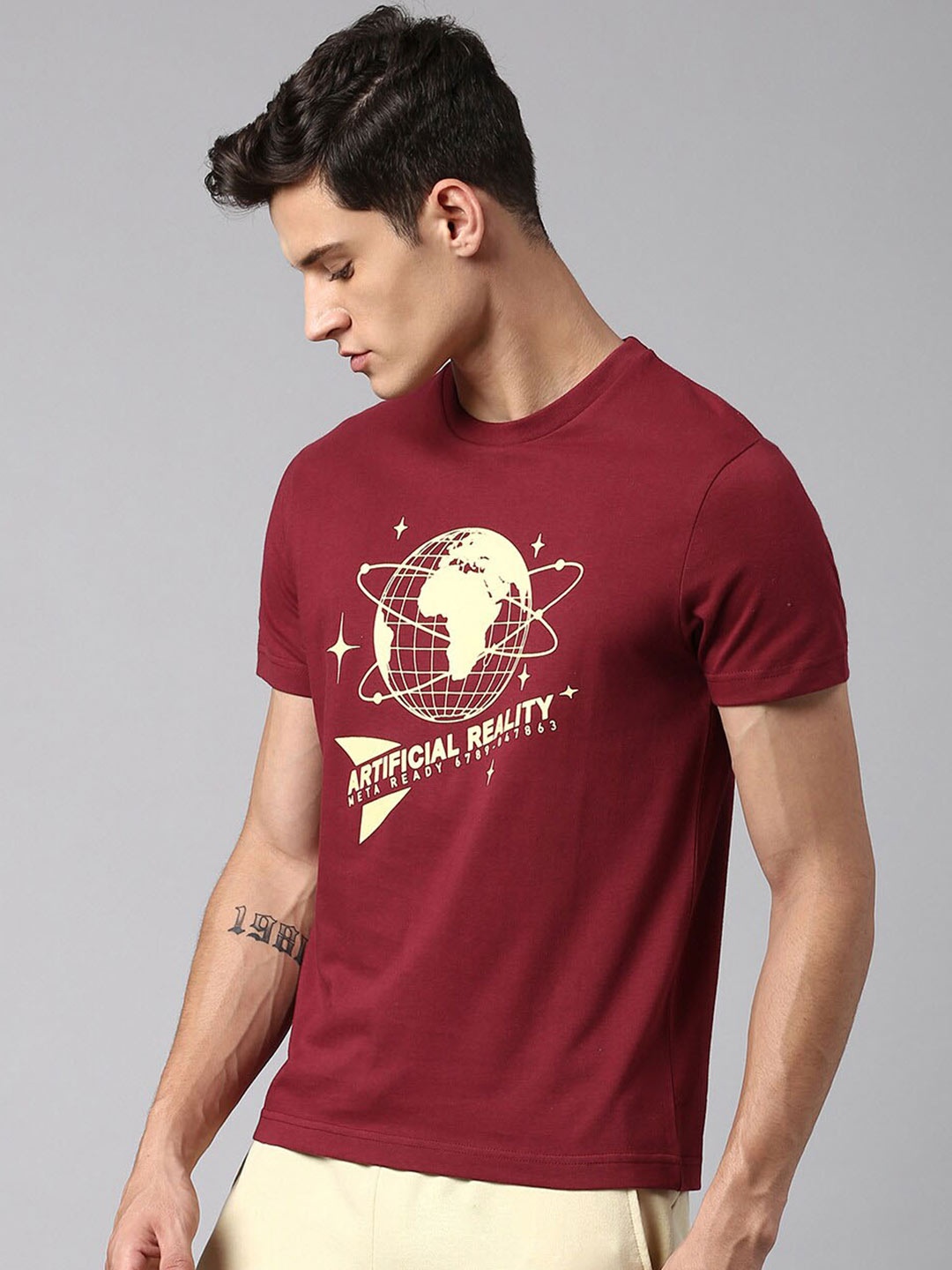 

Hubberholme Typography Printed Pure Cotton T-Shirt, Maroon