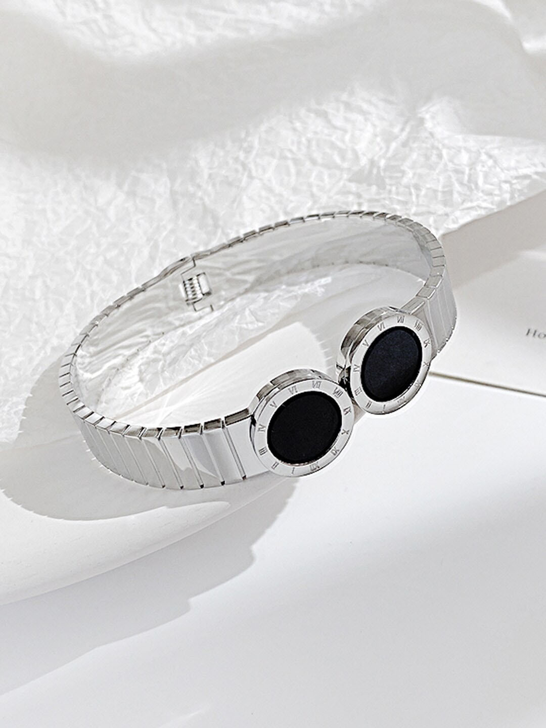 

Peora Men Silver-Plated Stainless Steel Kada Bracelet, Black