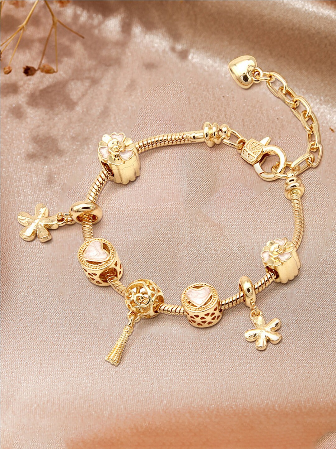 

Peora Women Cubic Zirconia Gold-Plated Charm Bracelet