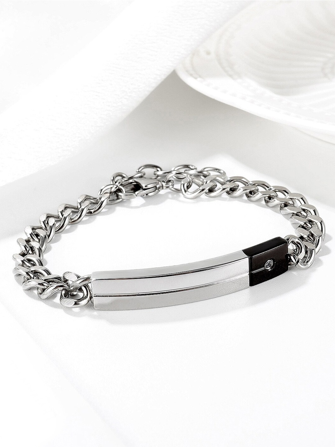 

Peora Men Stainless Steel Silver-Plated Link Bracelet, Black