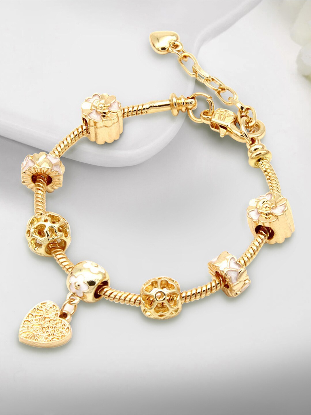 

Peora Women Cubic Zirconia Gold-Plated Charm Bracelet, White