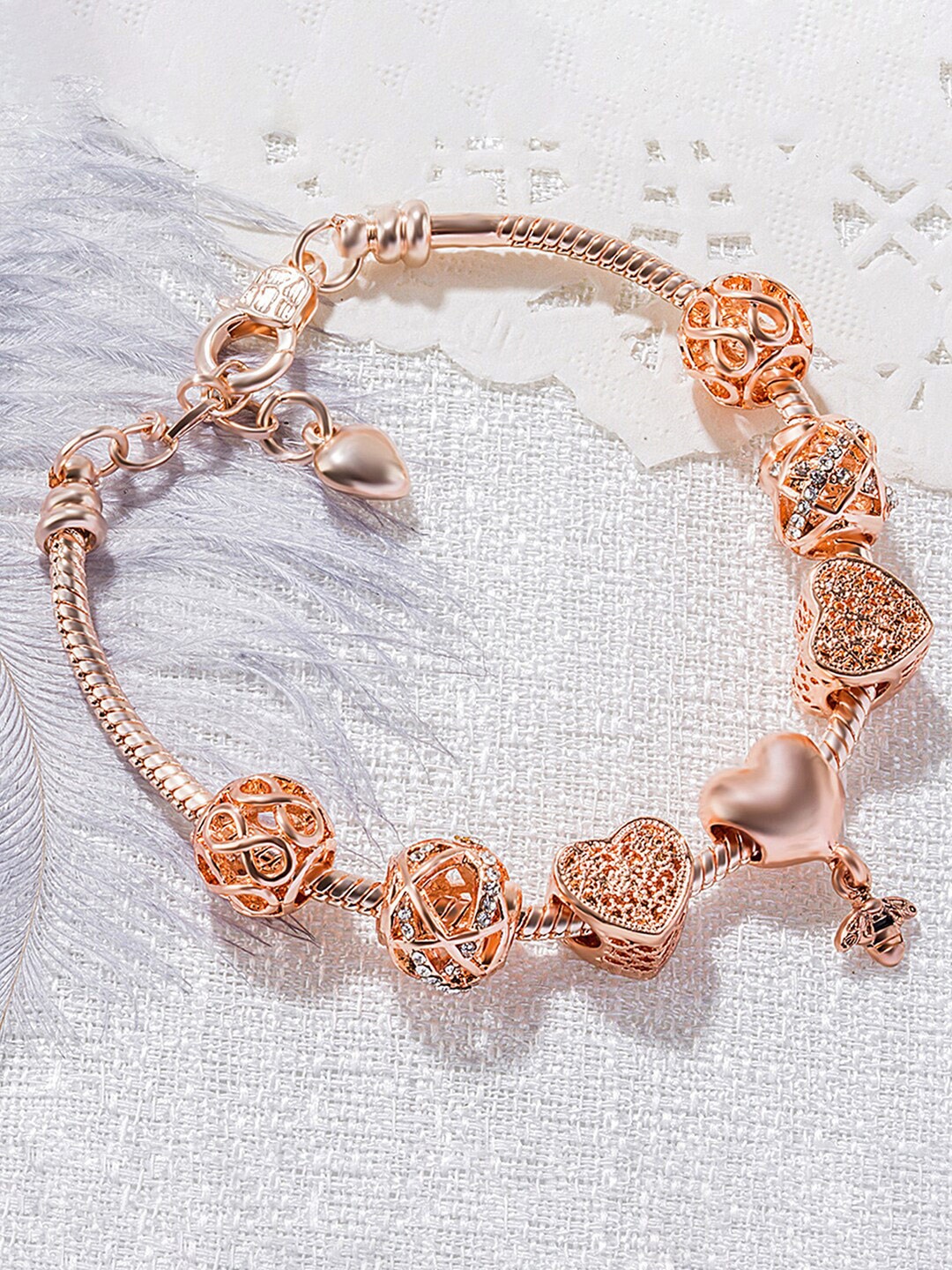 

Peora Women Rose Gold Cubic Zirconia Rose Gold-Plated Charm Bracelet