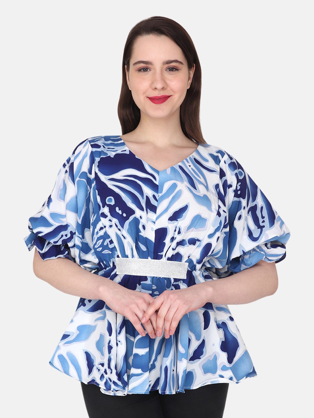 

Albion Abstract Printed Peplum Top, Blue