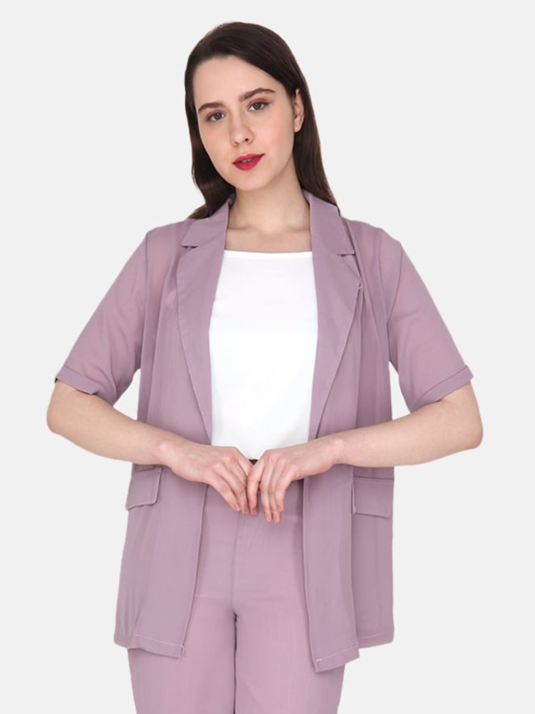 

Albion Shirt Collar Longline Top, Purple