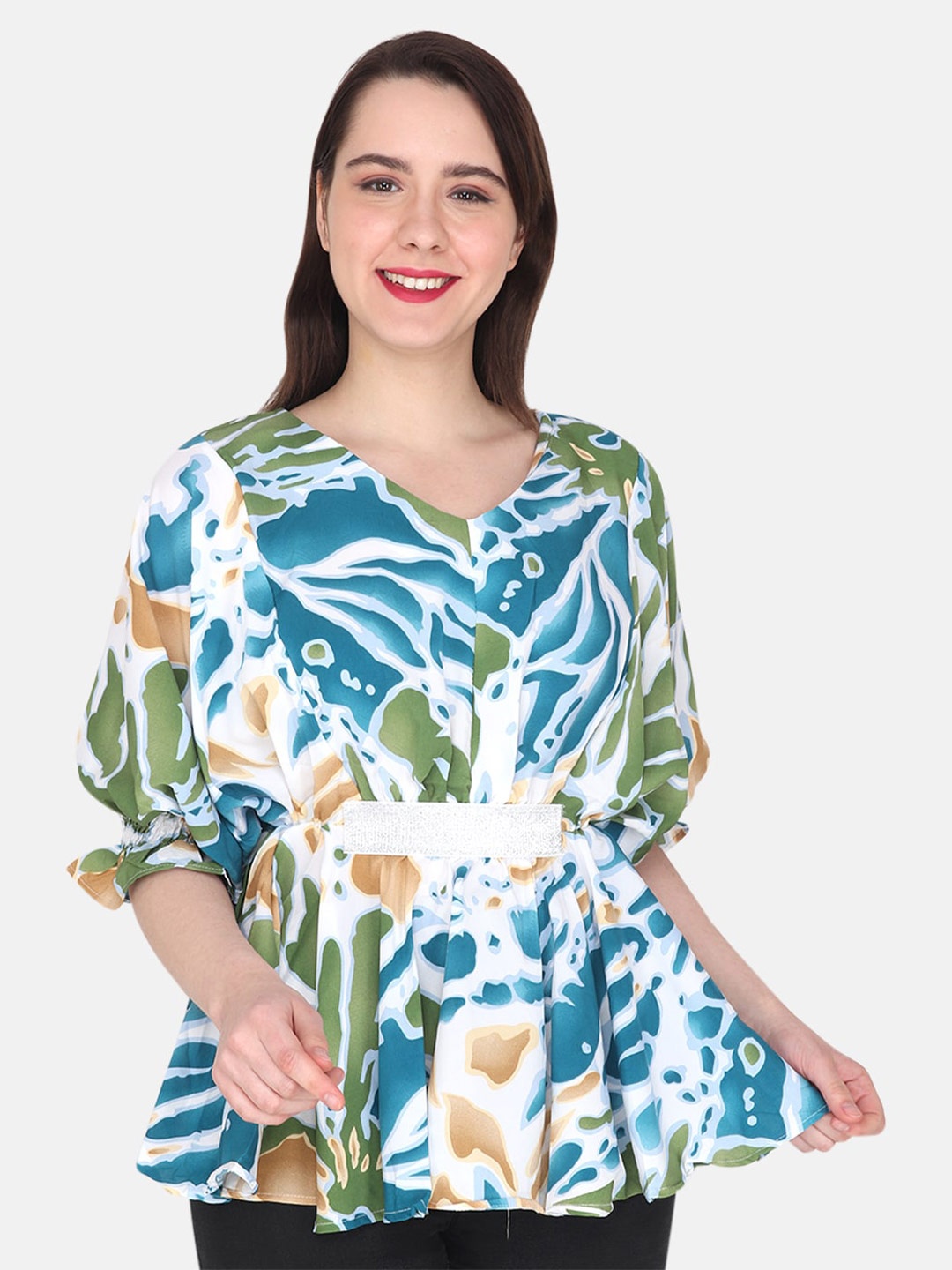 

Albion Olive Floral Print Peplum Top
