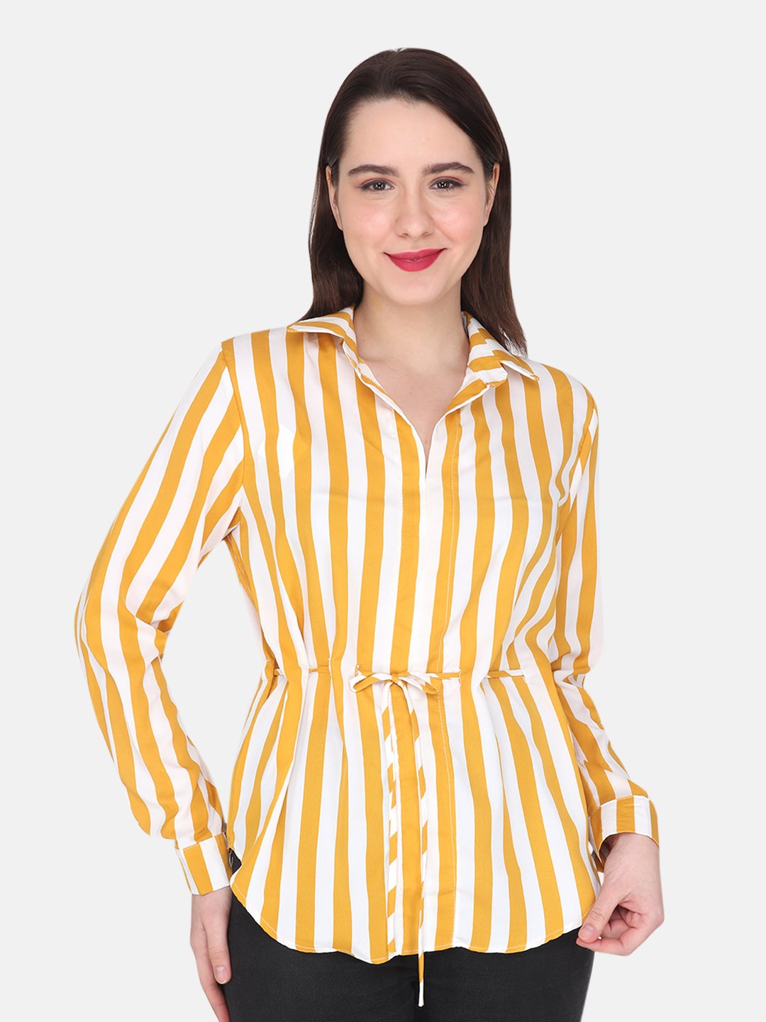 

Albion Cuffed Sleeves Striped Shirt Style Top, Yellow