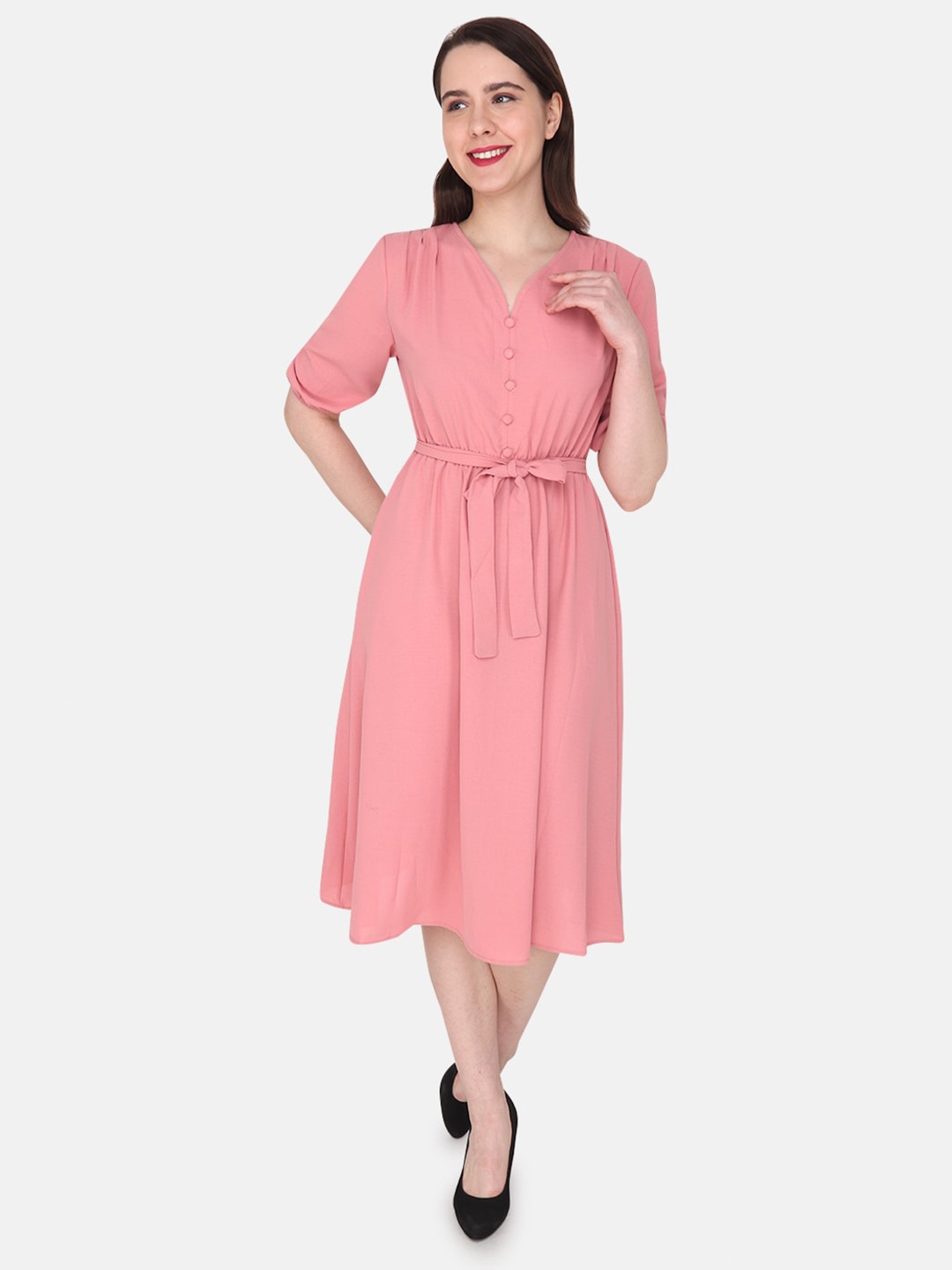 

Albion V-Neck Tie-Up Detail Dress, Pink