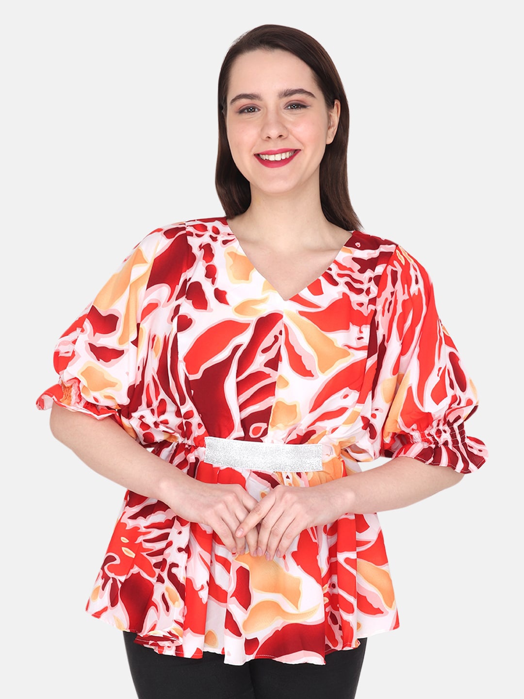 

Albion Print Peplum Top, Red