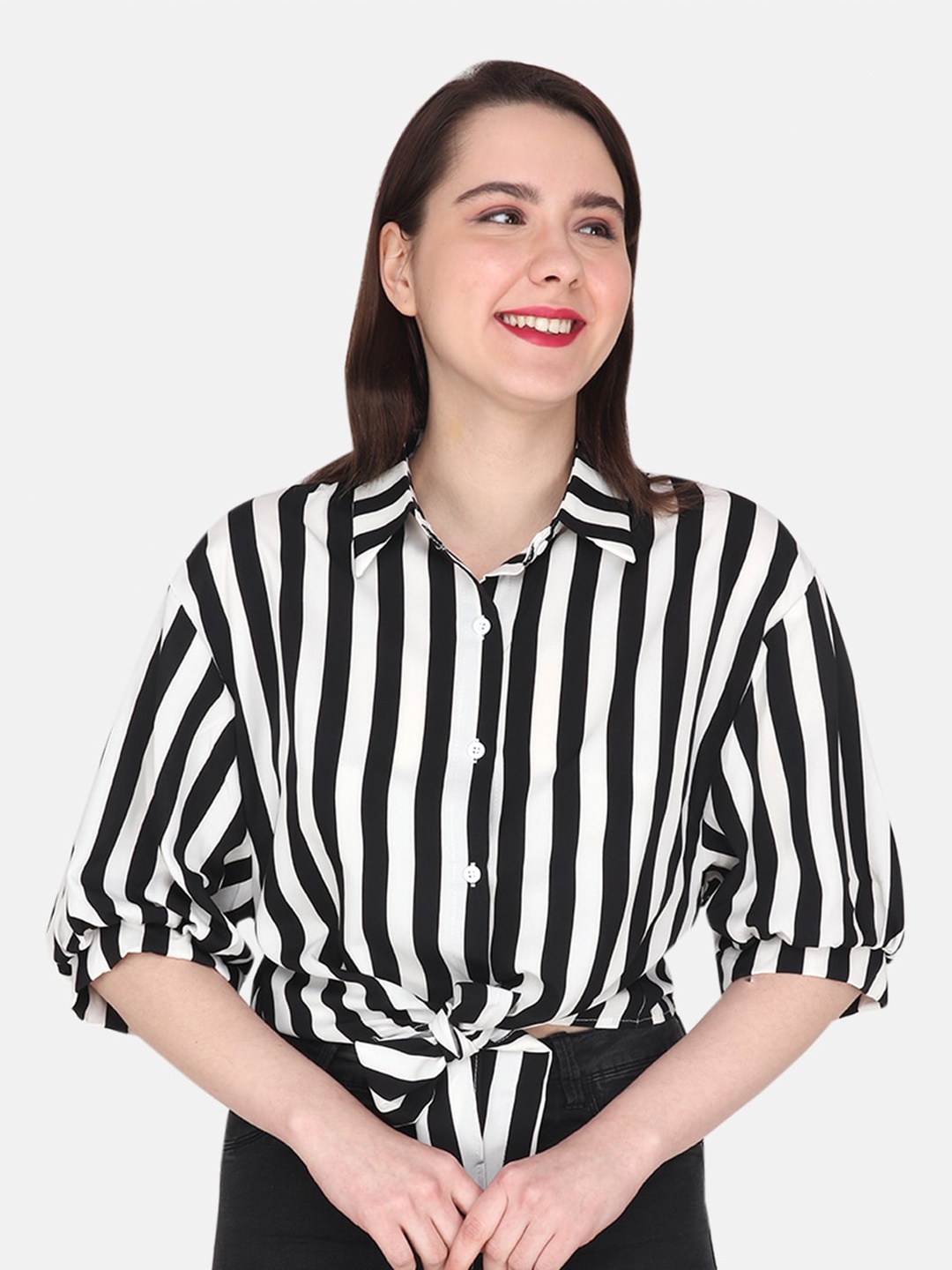 

Albion Striped Shirt Style Top, Black