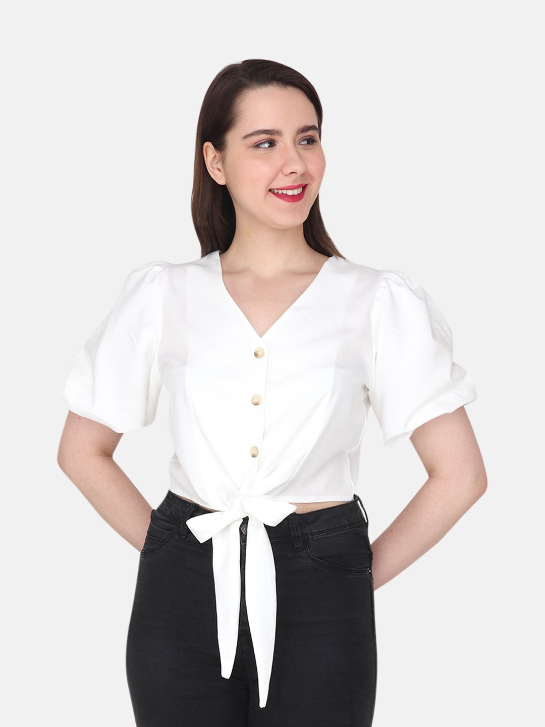 

Albion Puff Sleeves Shirt Style Top, White