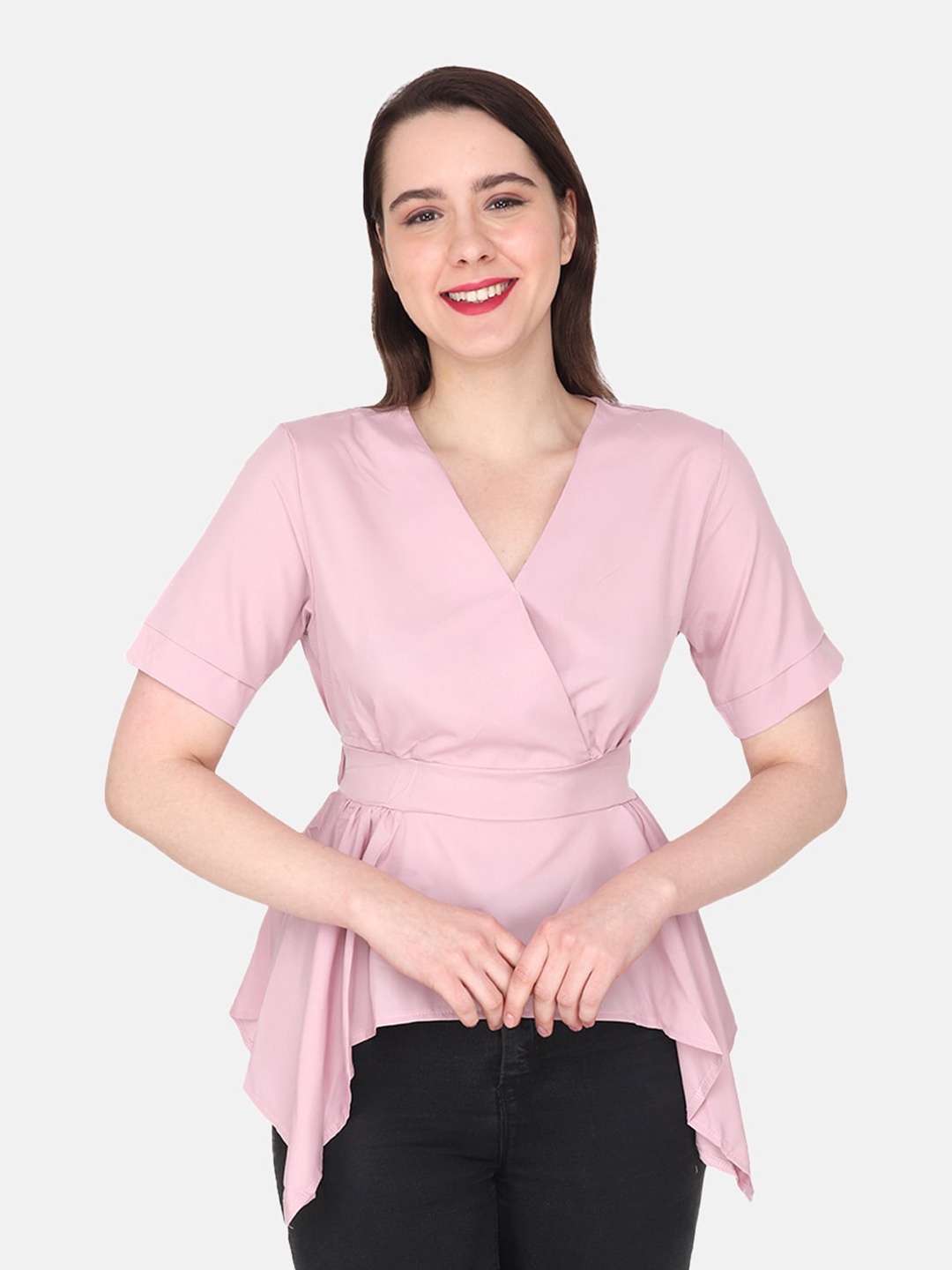 

Albion V-Neck Short Sleeves Wrap Top, Pink