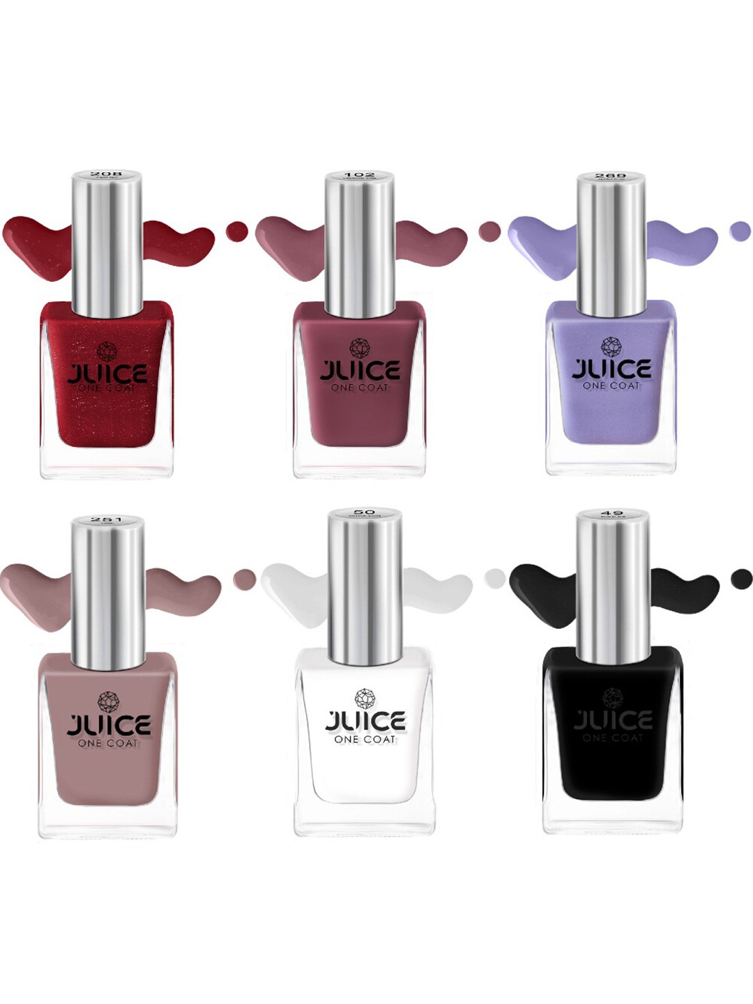 

JUICE Set of 6 One Coat Quick-Dry & Waterproof Nail Polishes - 11 ml each, Multi