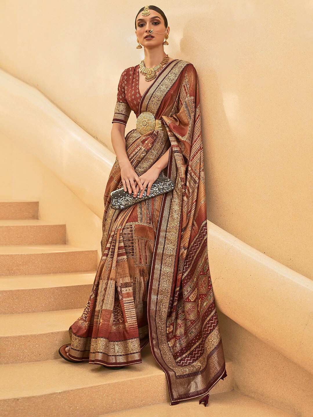 

Anouk Ethnic Motifs Printed Gotta Patti Bagh Saree, Brown