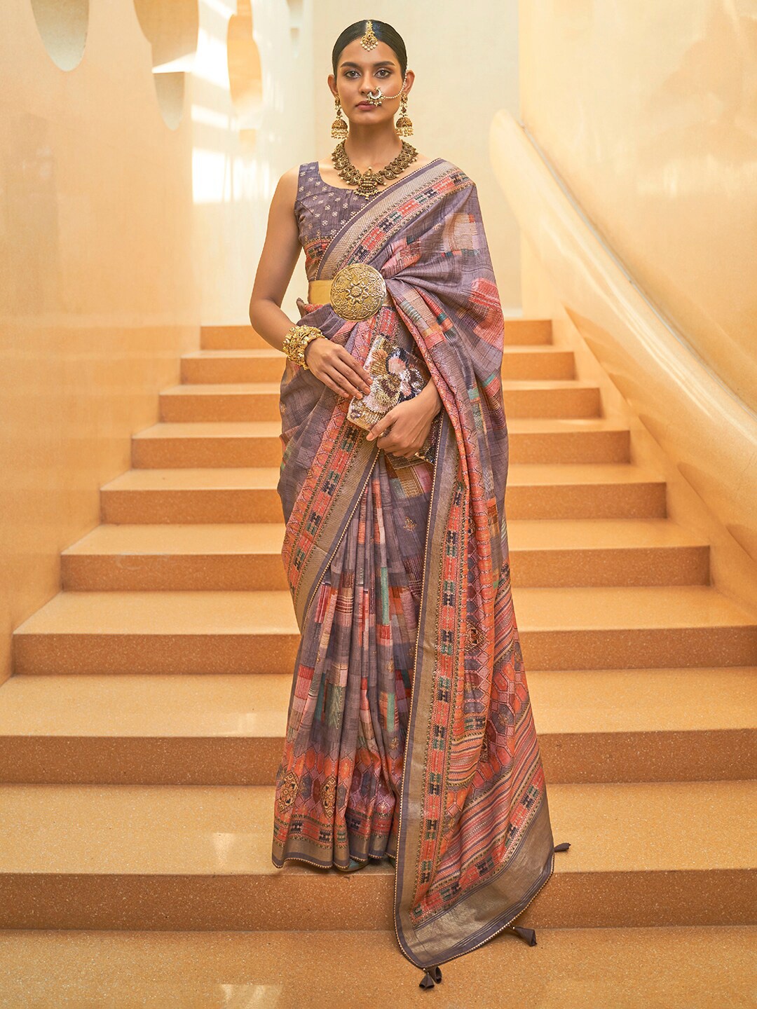 

Anouk Abstract Printed Bagh Saree, Mauve