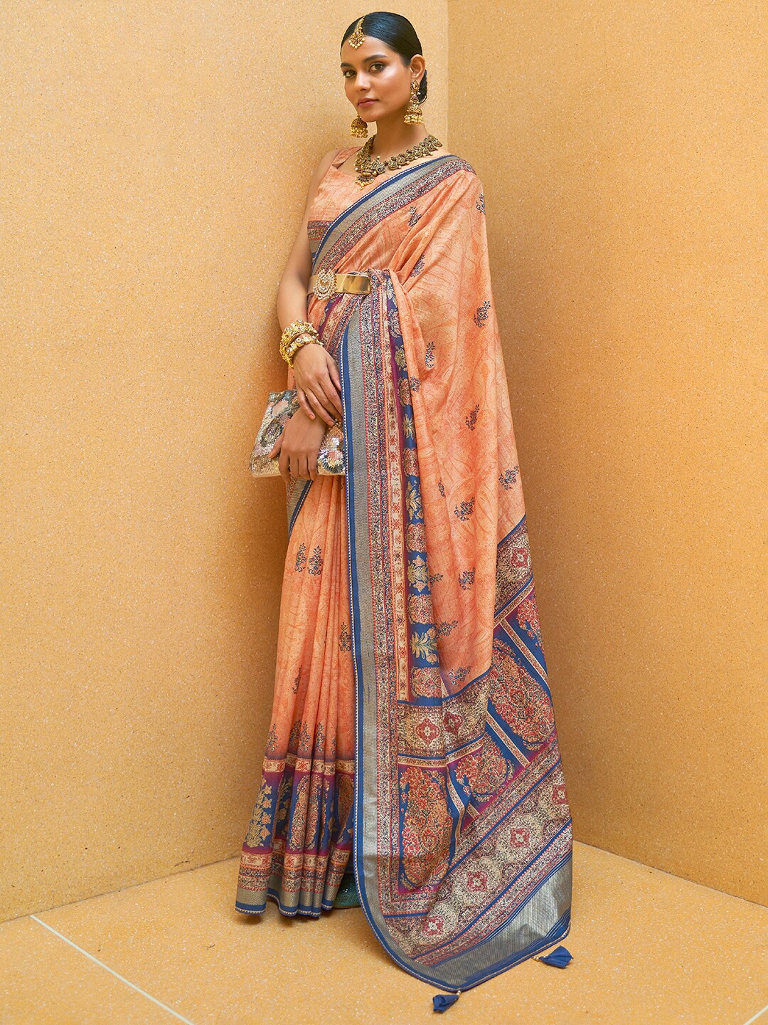 

Anouk Ethnic Motifs Printed Bagh Saree, Peach