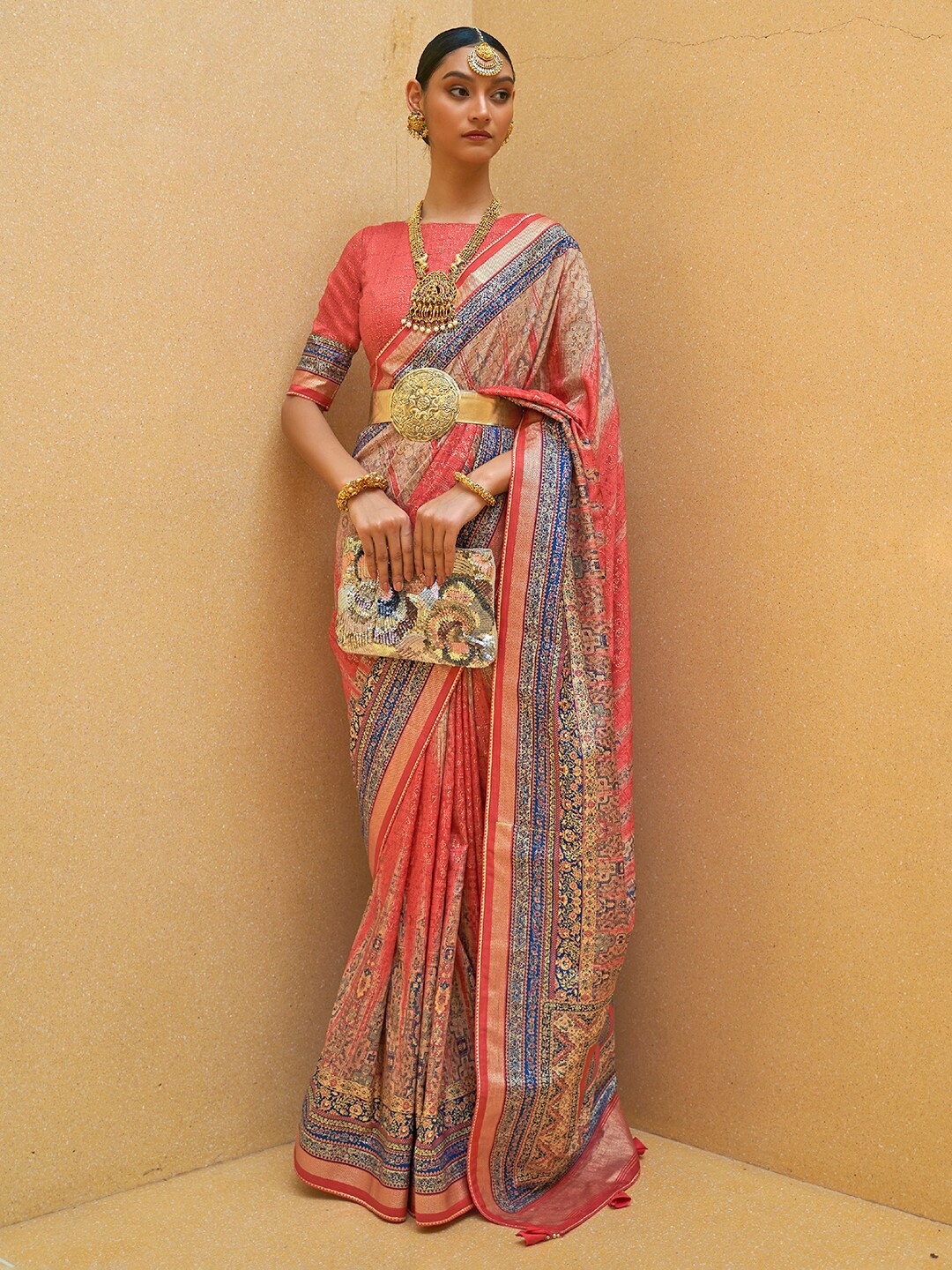 

Anouk Ethnic Motifs Printed Gotta Patti Bagh Saree, Pink