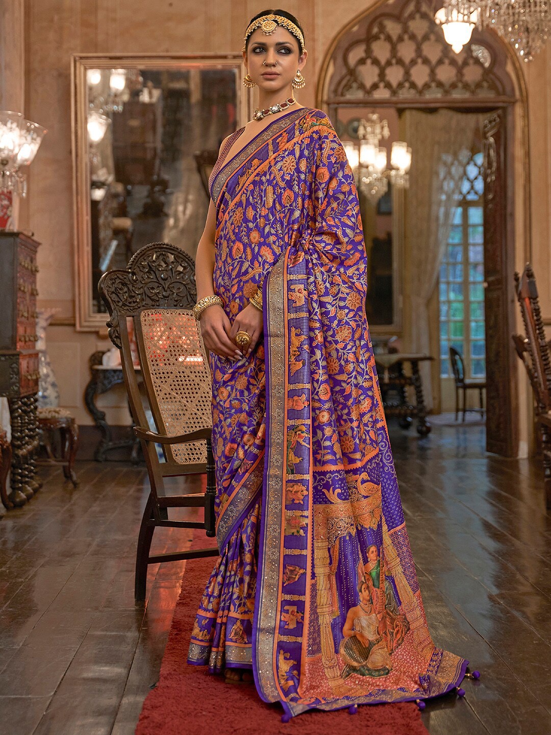 

Anouk Floral Motif Zari Saree With Embelished Border, Purple