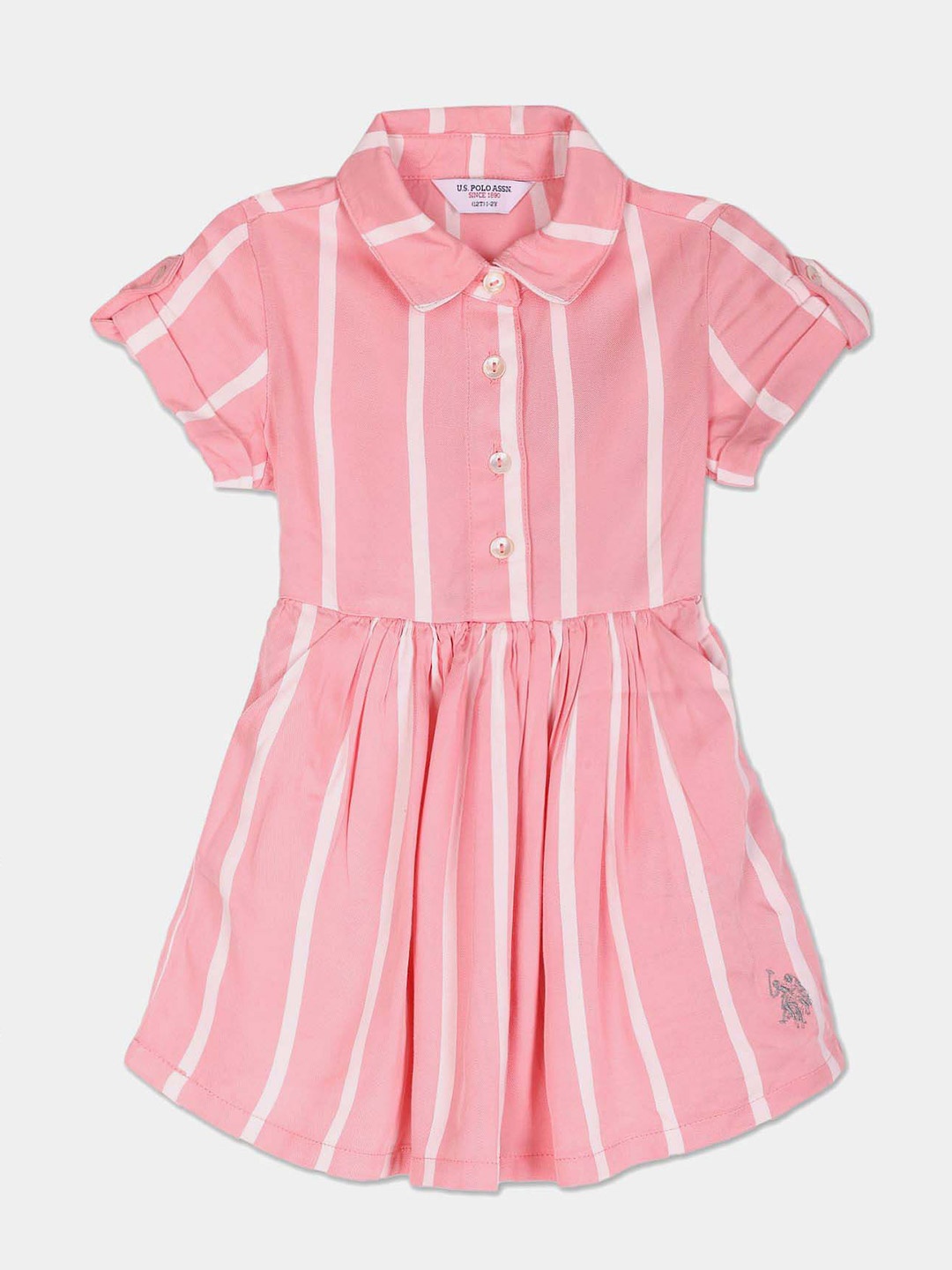 

U.S. Polo Assn. Kids Girls Striped Shirt Dress, Pink