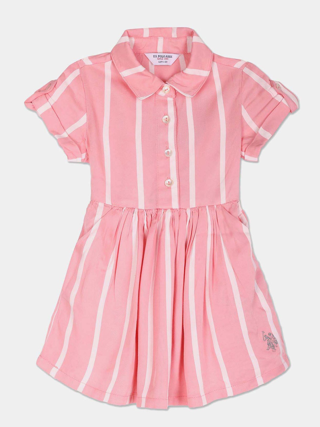 

U.S. Polo Assn. Kids Girls Striped Shirt Dress, Pink