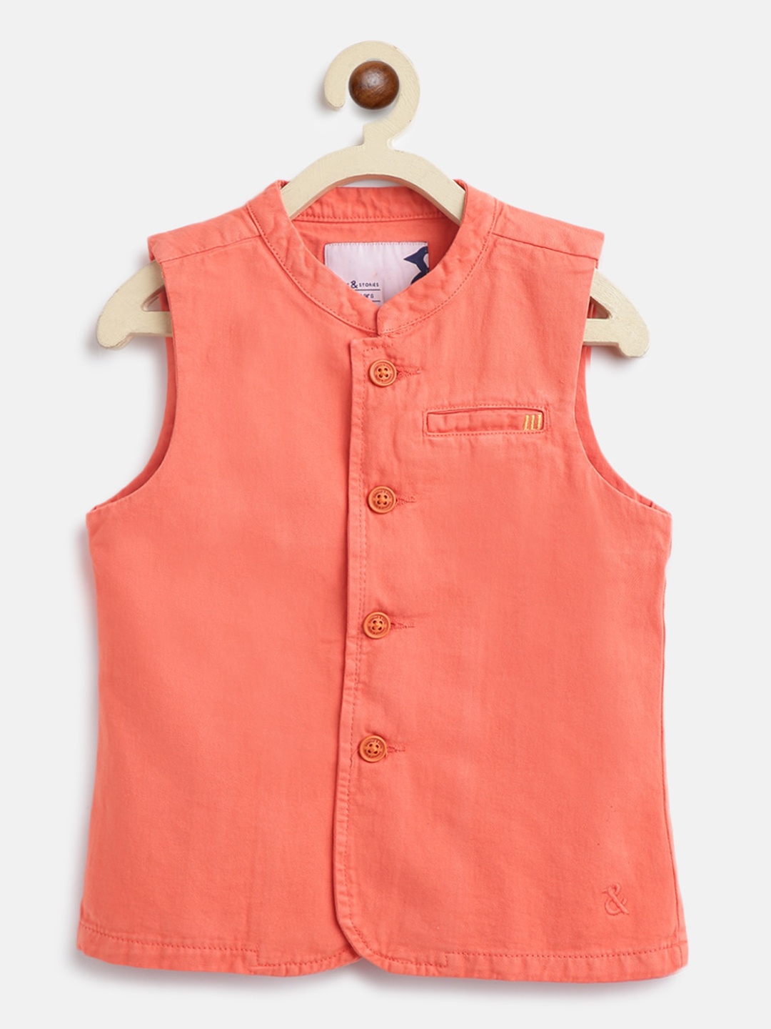 

TALES & STORIES Boys Mandarin Collar Cotton Waistcoat, Orange