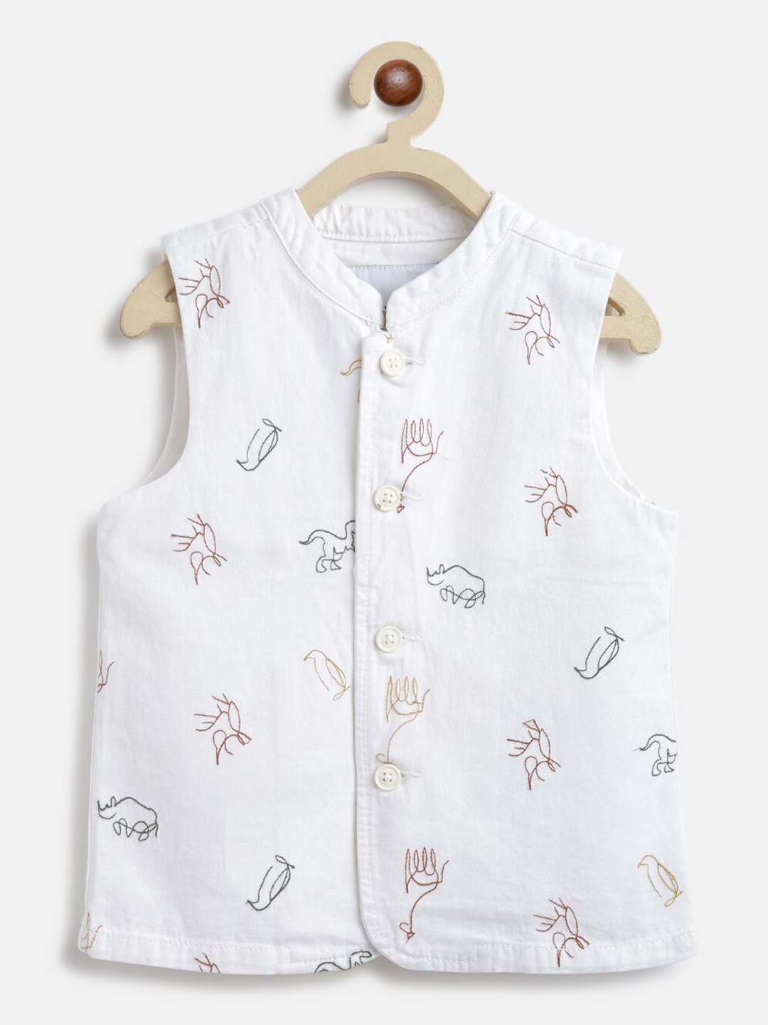 

TALES & STORIES Boys Embroidered Cotton Waistcoat, White