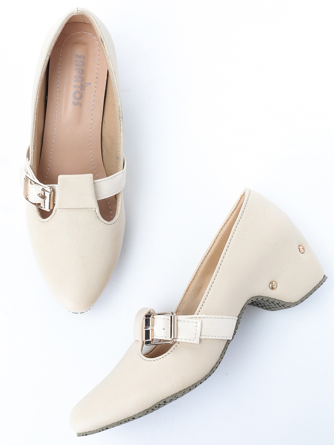 

SAPATOS Buckled Block Heel Pumps, Cream