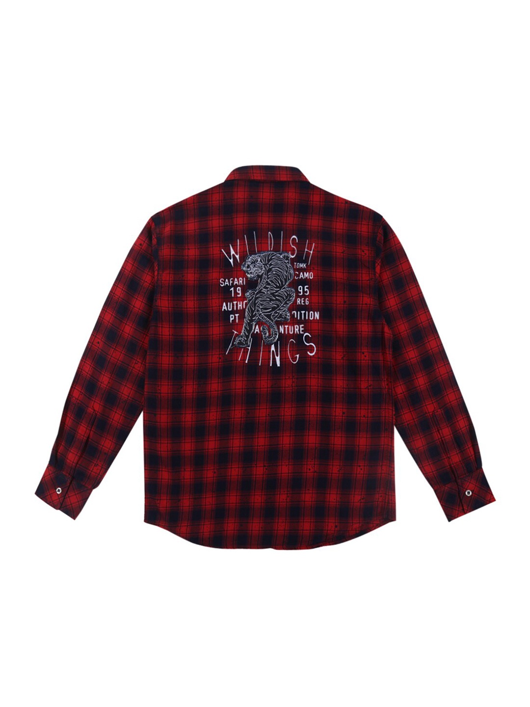 

Palm Tree Boys Buffalo Spread Collar Graphic Printed Checked Cotton Casual Shirt, Red