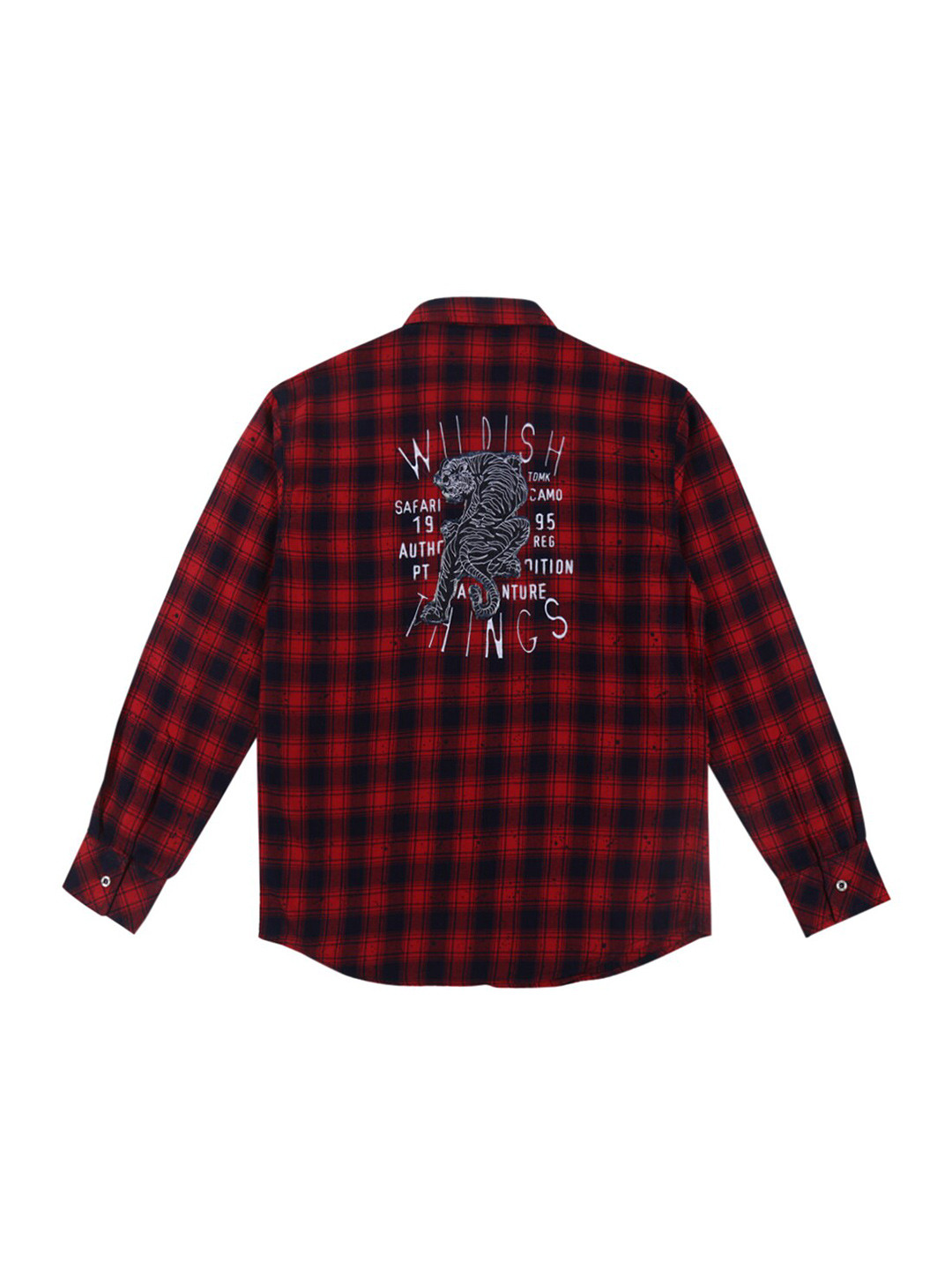 

Palm Tree Infant Boys Spread Collar Graphic Printed Buffalo Checked Cotton Casual Shirt, Red