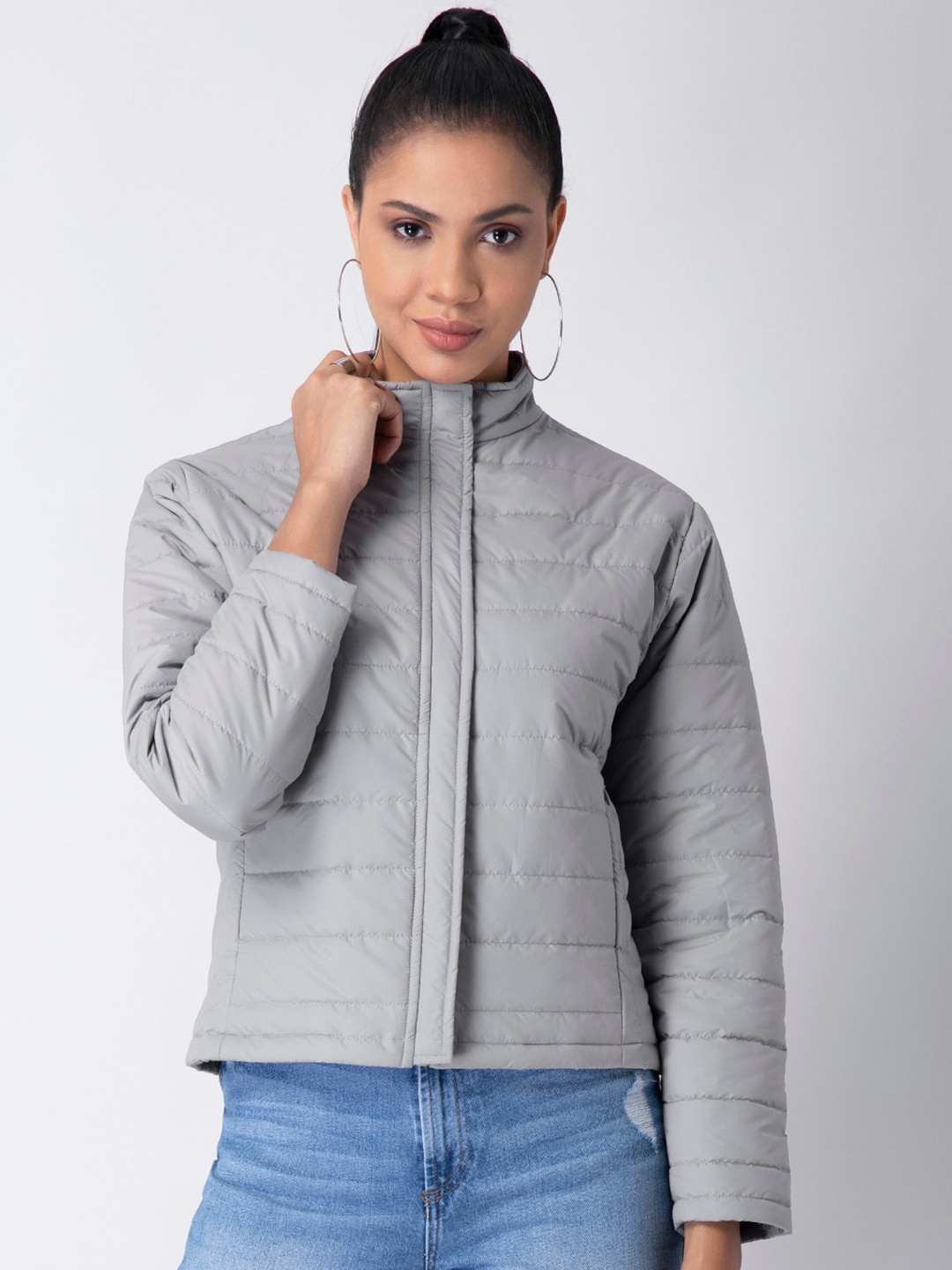 

FabAlley Mock Collar Padded Jacket, Grey