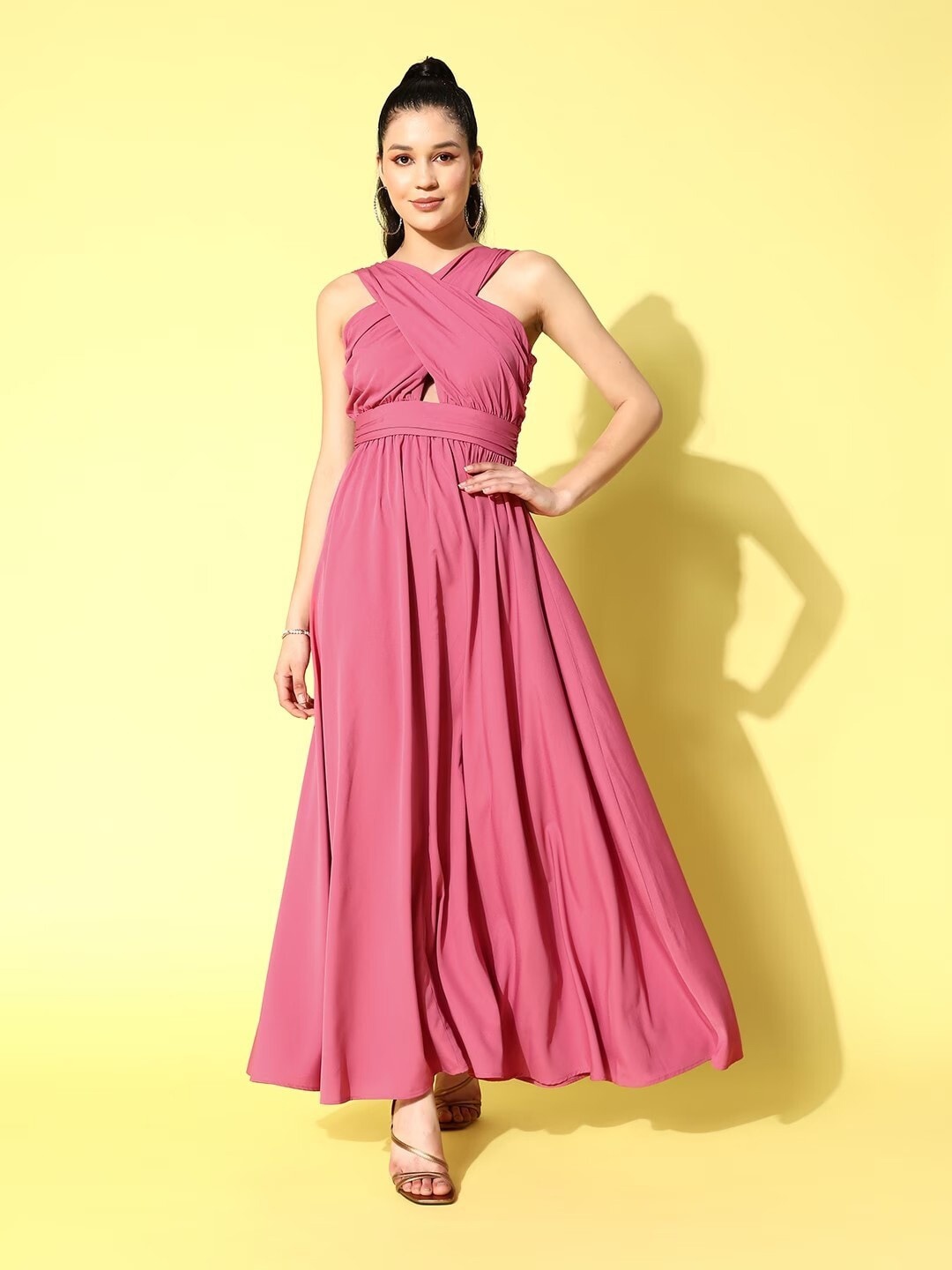 

Berrylush Gathered Fit & Flare Maxi Dress, Pink