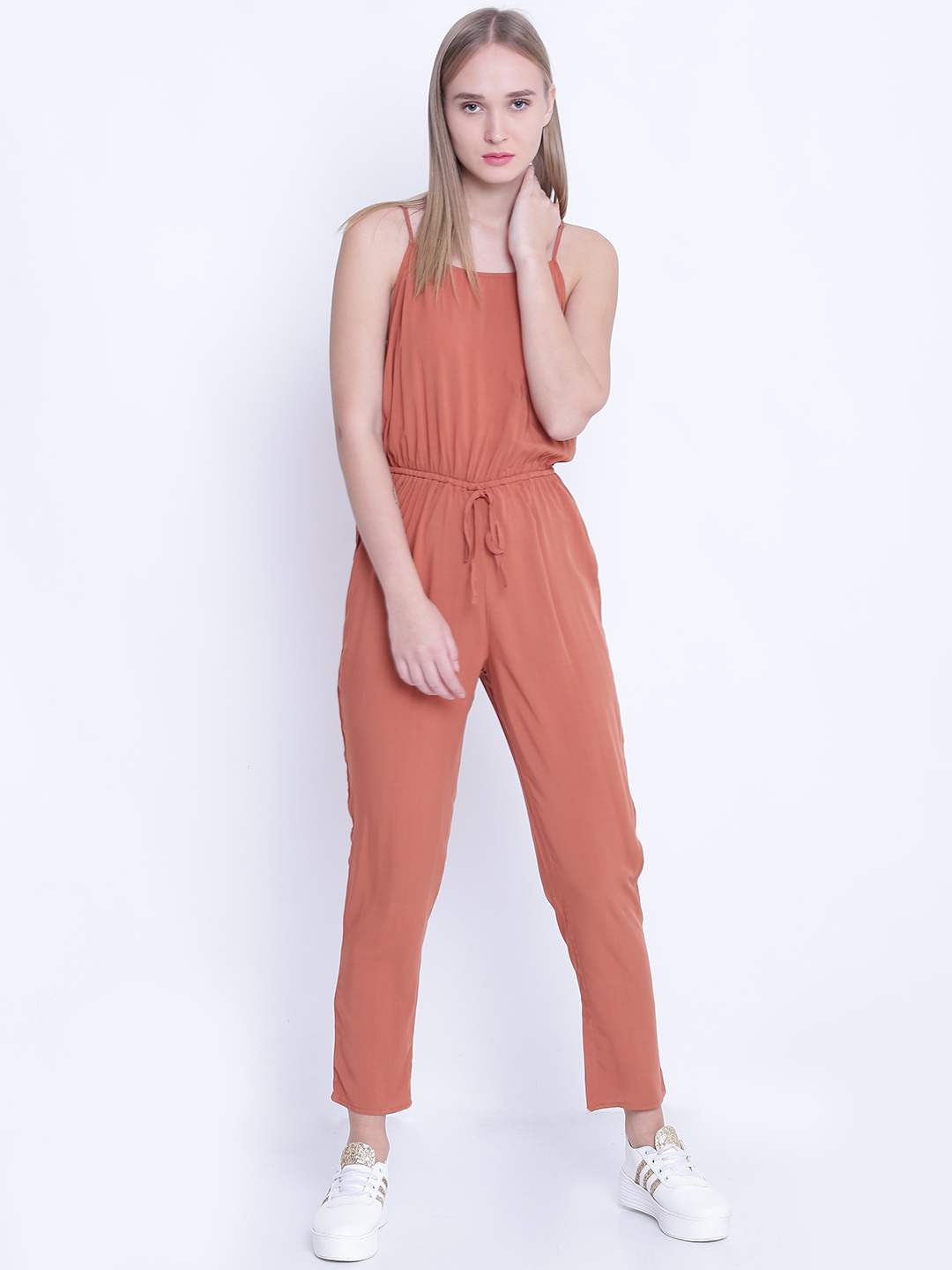 

FOREVER 21 Rust Orange Solid Basic Jumpsuit