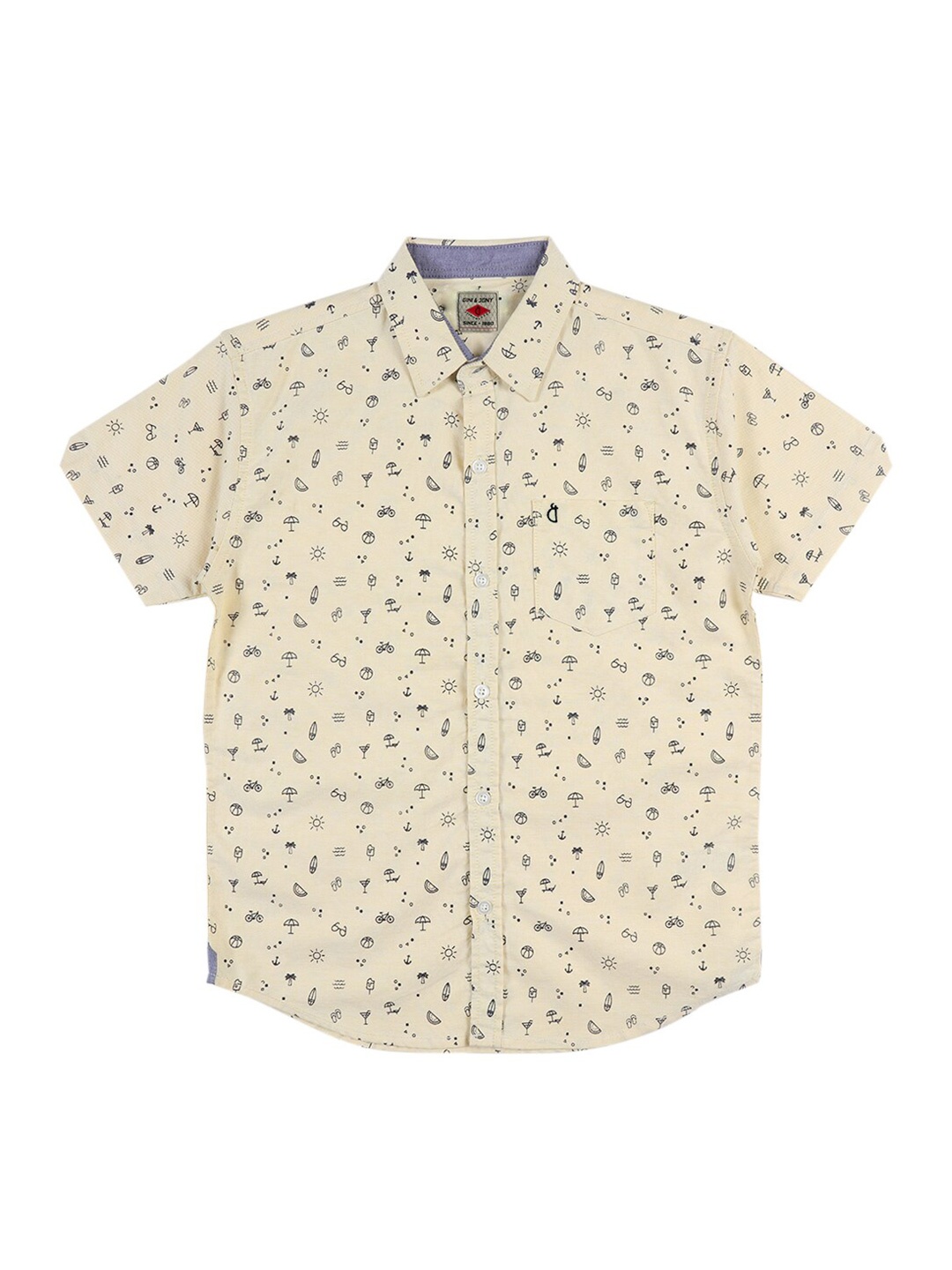 

Gini and Jony Infant Boys Conversational Printed Cotton Casual Shirt, Yellow