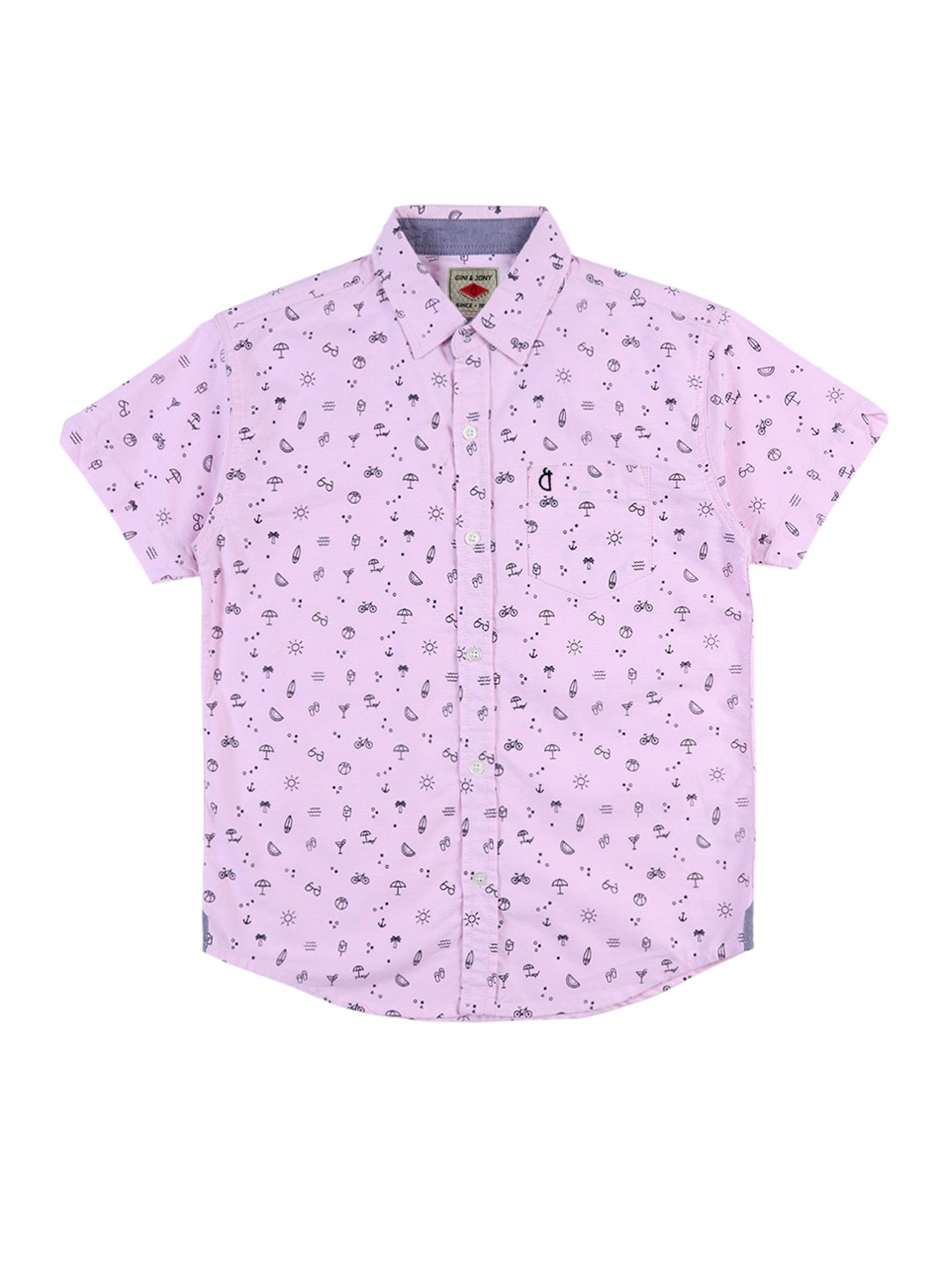 

Gini and Jony Infants Boys Spread Collar Printed Cotton Casual Shirt, Pink