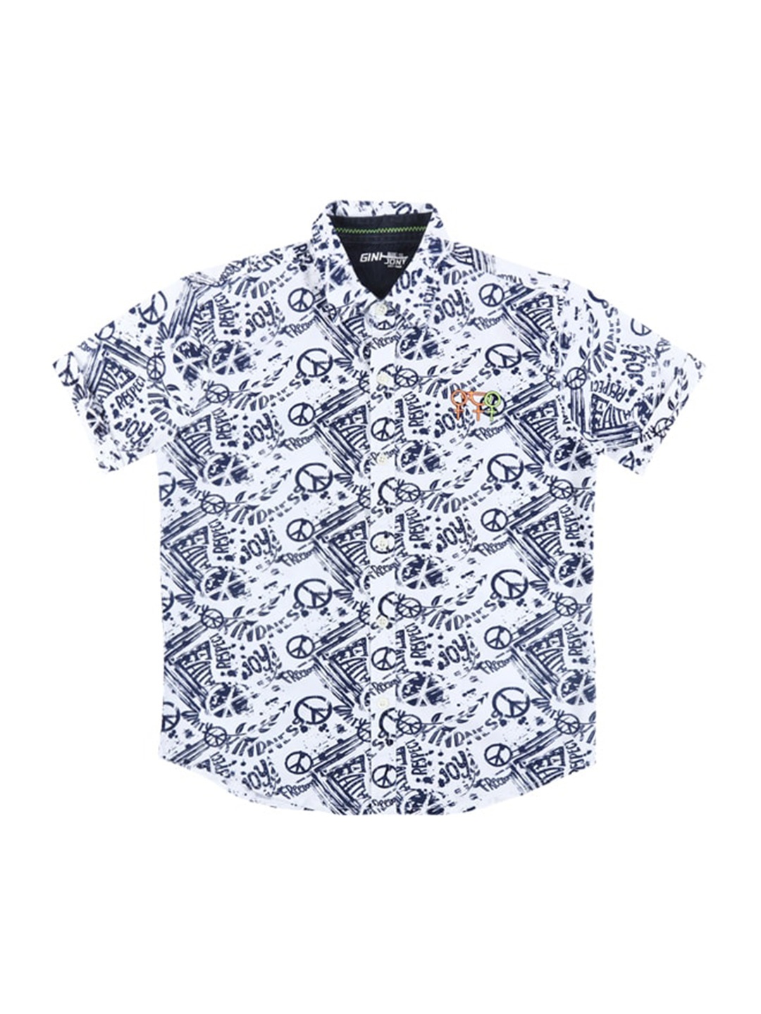 

Gini and Jony Boys Conversational Printed Cotton Casual Shirt, White
