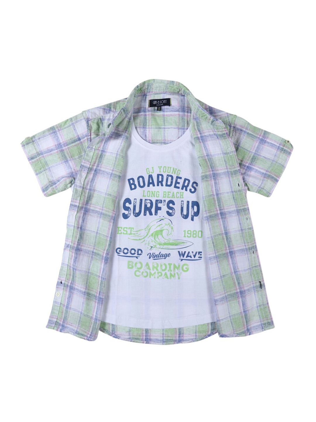 

Gini and Jony Boys Checks Cotton Casual Shirt, Sea green