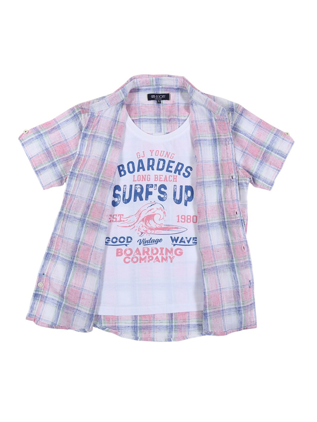 

Gini and Jony Boys Tartan Checked Cotton Casual Shirt With T-shirt, White