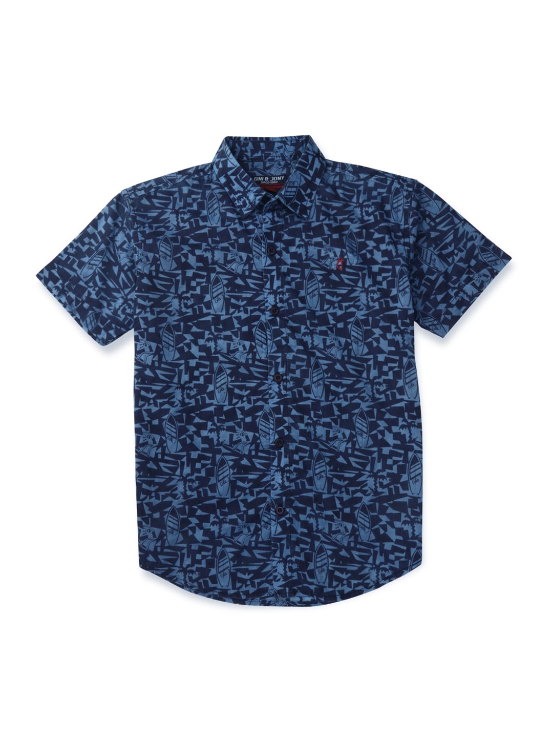 

Gini and Jony Boys Conversational Printed Cotton Casual Shirt, Blue