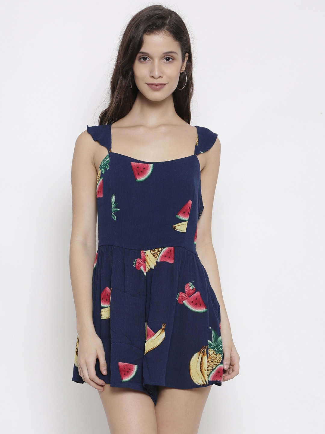 

FOREVER 21 Navy Printed Playsuit, Navy blue