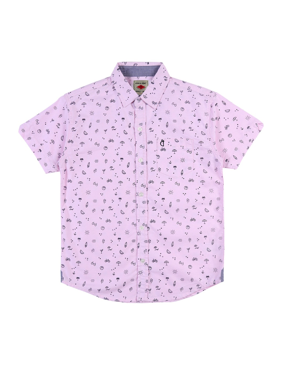 

Gini and Jony Boys Spread Collar Printed Cotton Casual Shirt, Pink