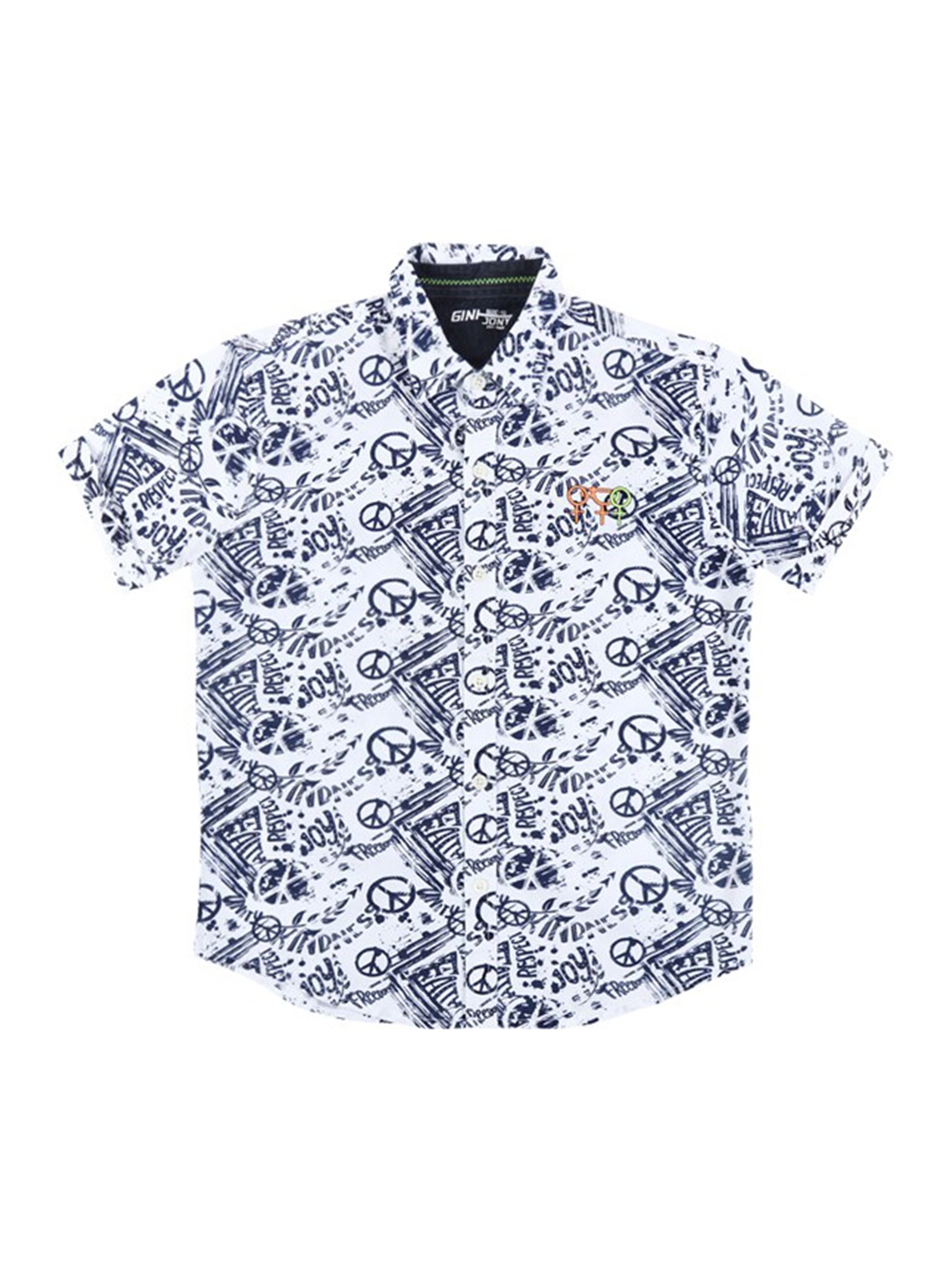 

Gini and Jony Infants Boys Spread Collar Printed Cotton Casual Shirt, White