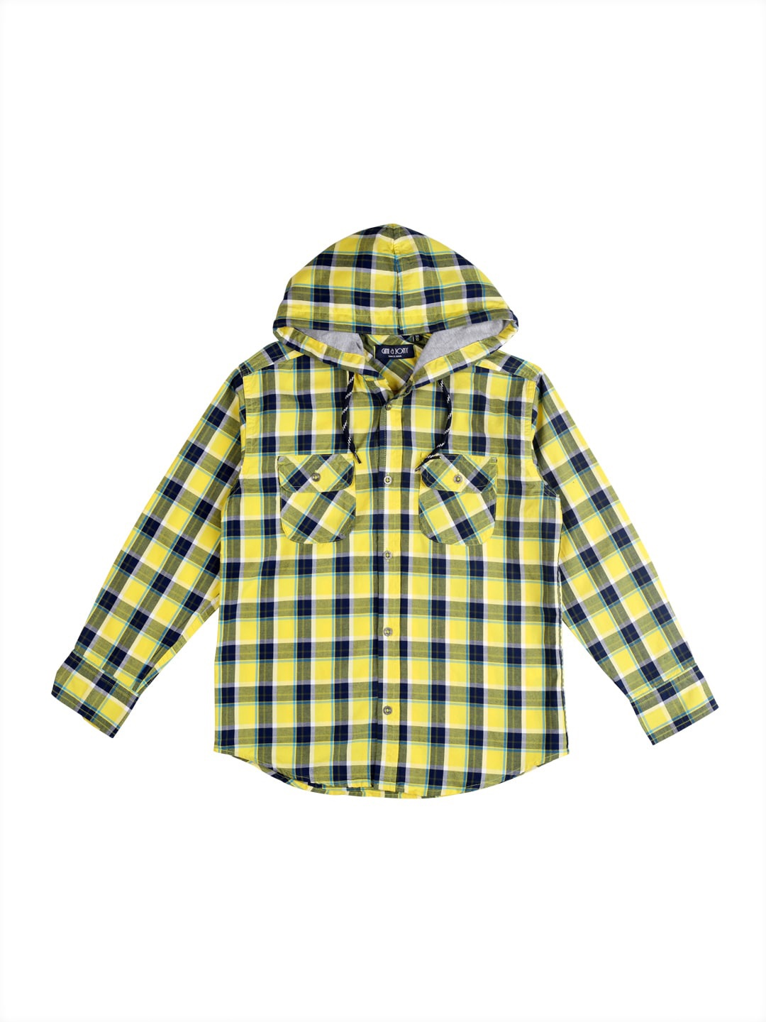 

Gini and Jony Boys Hooded Gingham Checks Cotton Casual Shirt, Yellow