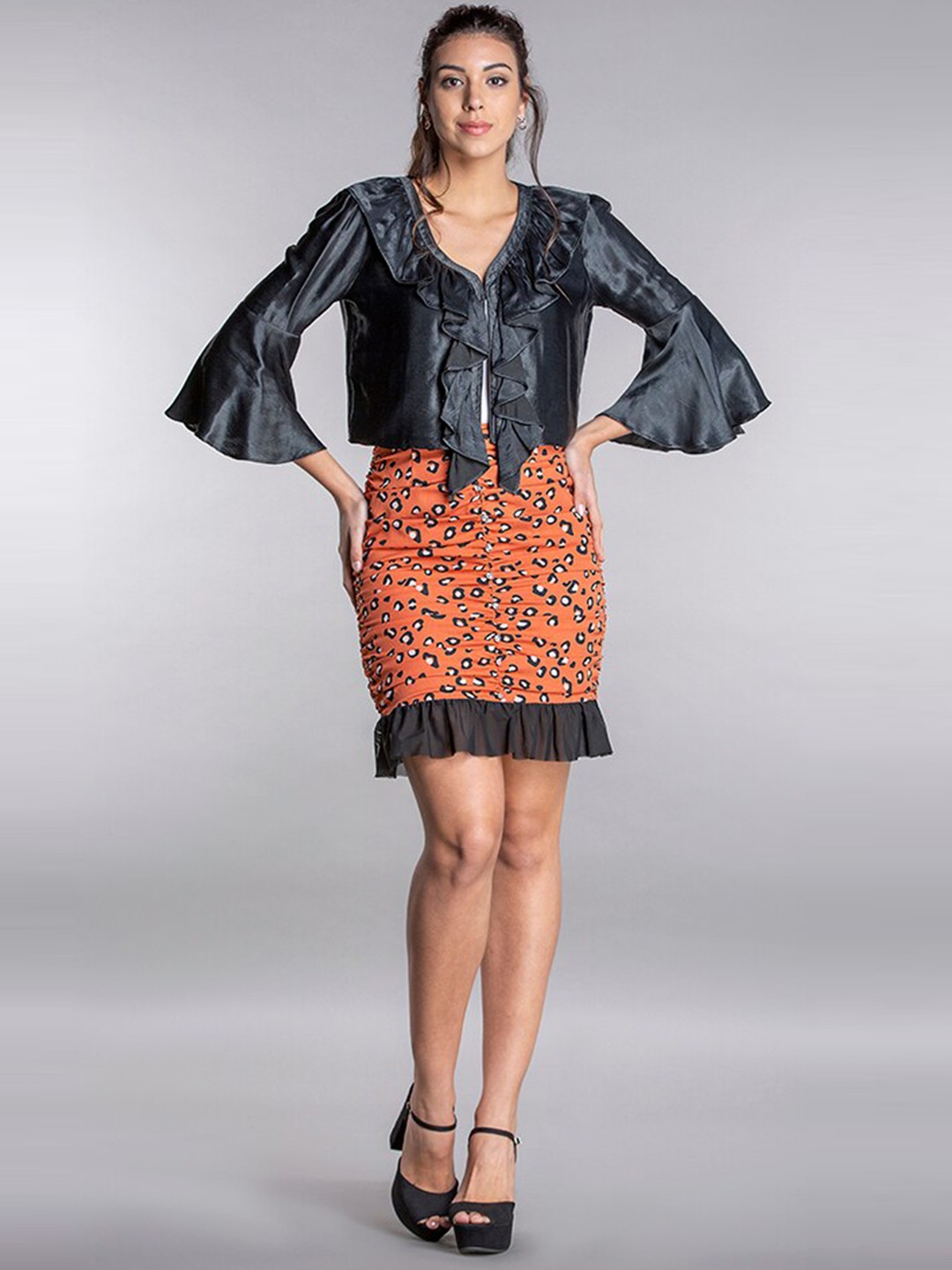 

MKOAL Printed Mini Ruched Skirt, Orange